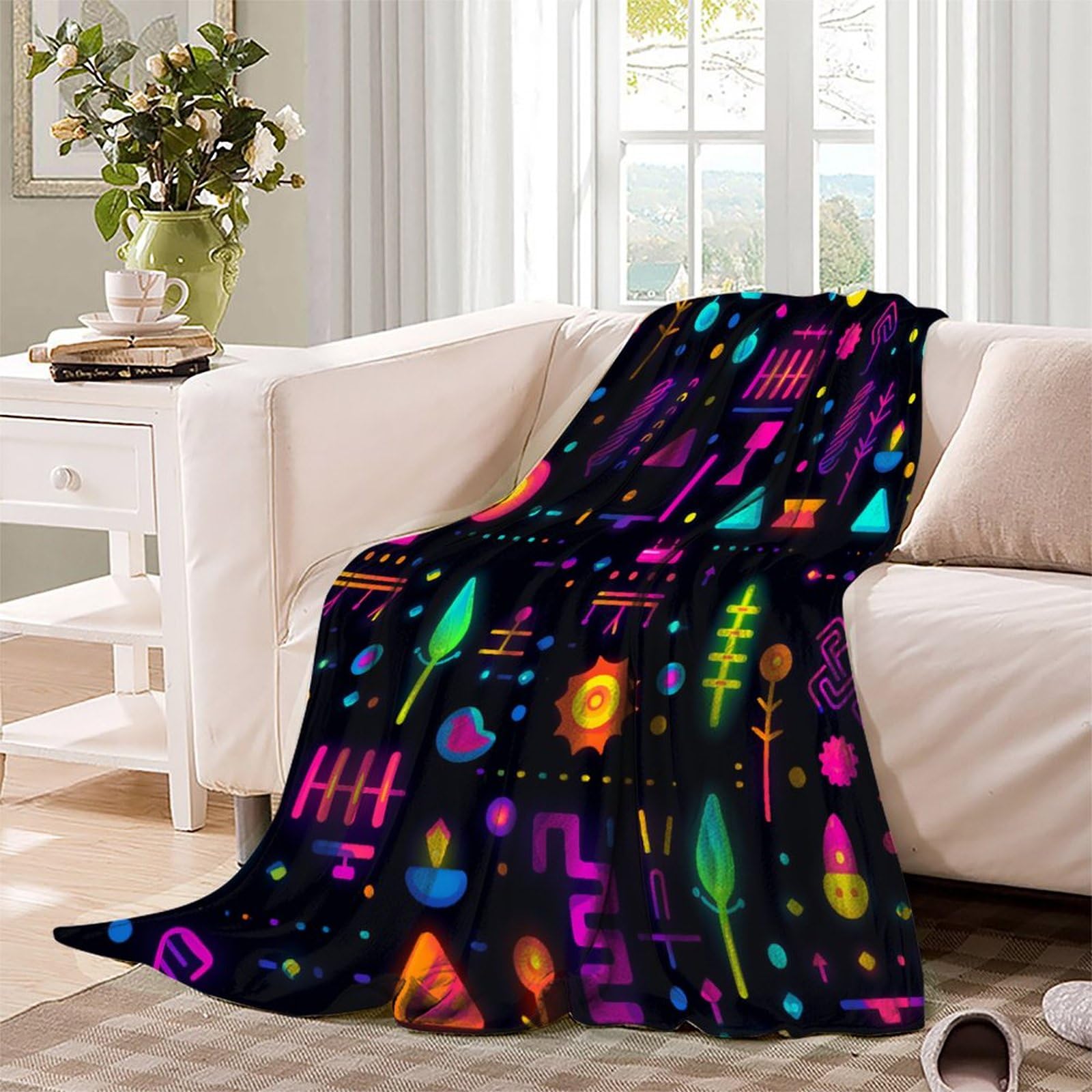 Luci al neon Coperta Di Flanella Stampa 3D Peluche Coperte Microfibra Caldo Morbida Per Bambini Adulti Coperta Termica ，per Divano Letto Tutte Le Stagioni 80x90inch(200x230cm)