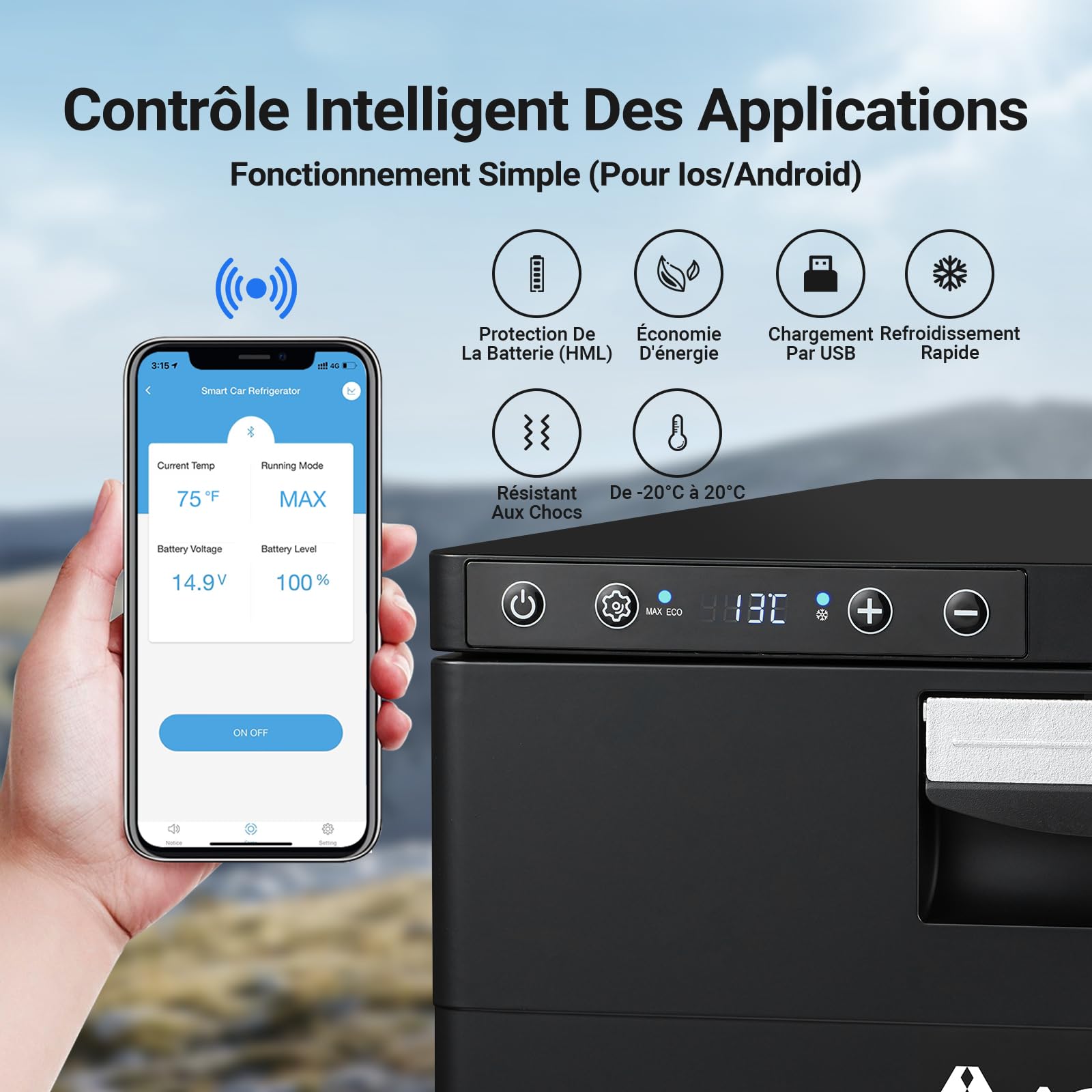 AAOBOSI 31L Tiroir Glaciere Electrique, Frigo Voiture avec APP, Réfrigérateur pour Camping-Car 12V/24V, -20℃ à 20℃ Glaciere a Compression pour Voiture, Camions, Caravanes, Bateaux, Camping et Voyages