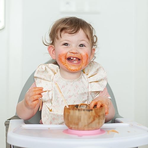 Miniatura 5 de 3 delantales para bebés a prueba de desorden para alimentar, baberos de comida con receptor, delantal impermeable ajustable floral, baberos a prueba