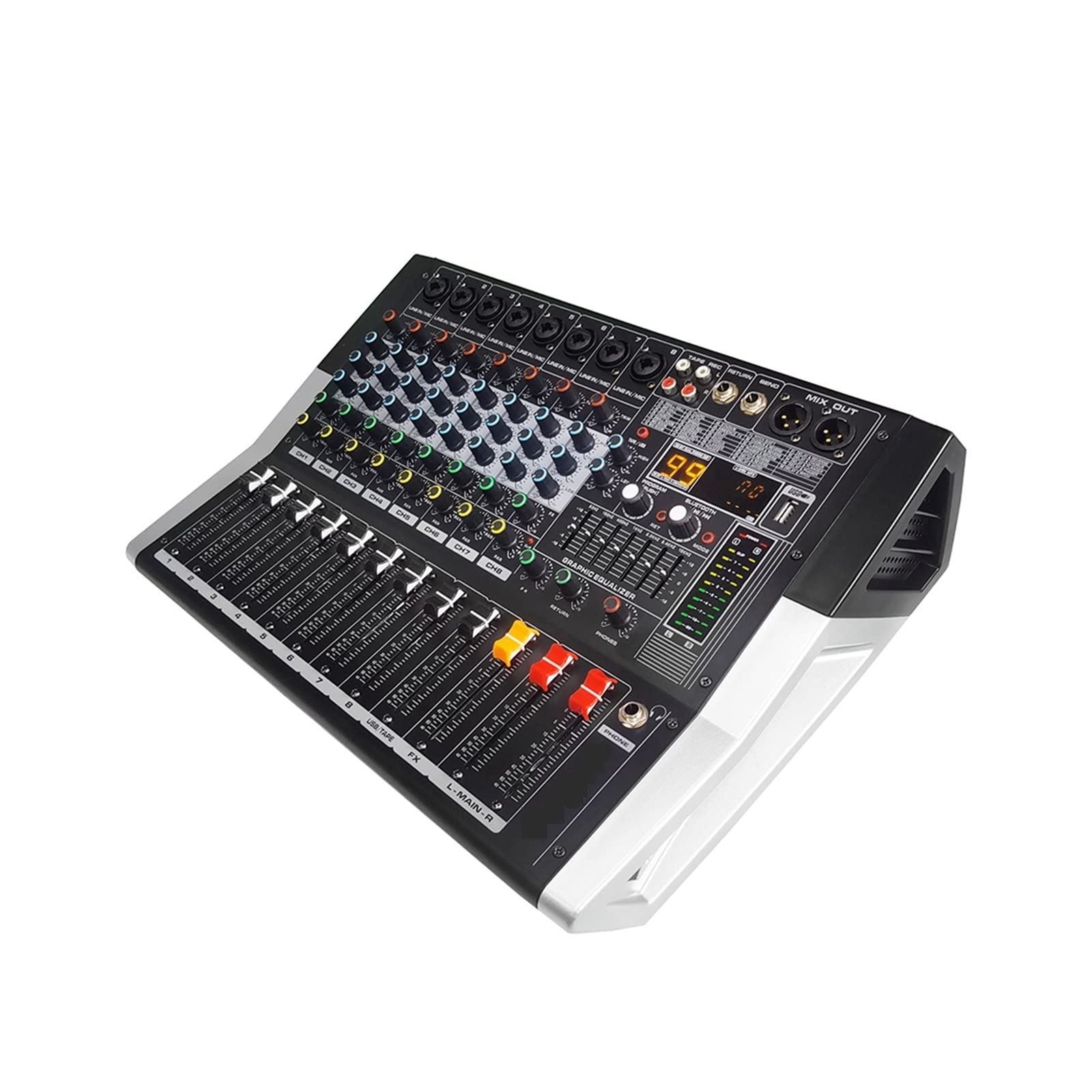 Mixer per DJ, Mixer Professionale a 8 canali Potente Mixer di equalizzazione a 7 Bande con Interruttore USB for Stage KTV