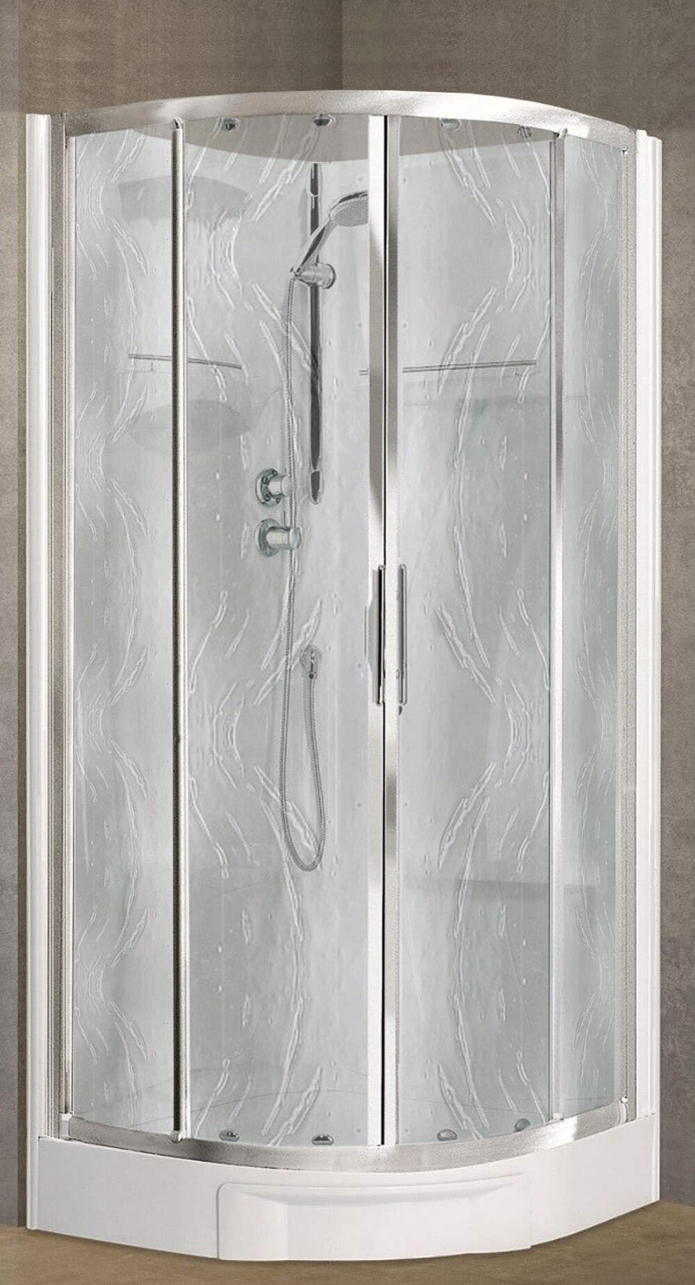 Novellini New Holiday R90 Standard 90 x 90 cm Cabina de ducha multifunción curva redonda 2 puertas correderas y 2 fijas ángulo izquierdo derecho mezclador mecánico cristal Aqua perfil plata altura 206