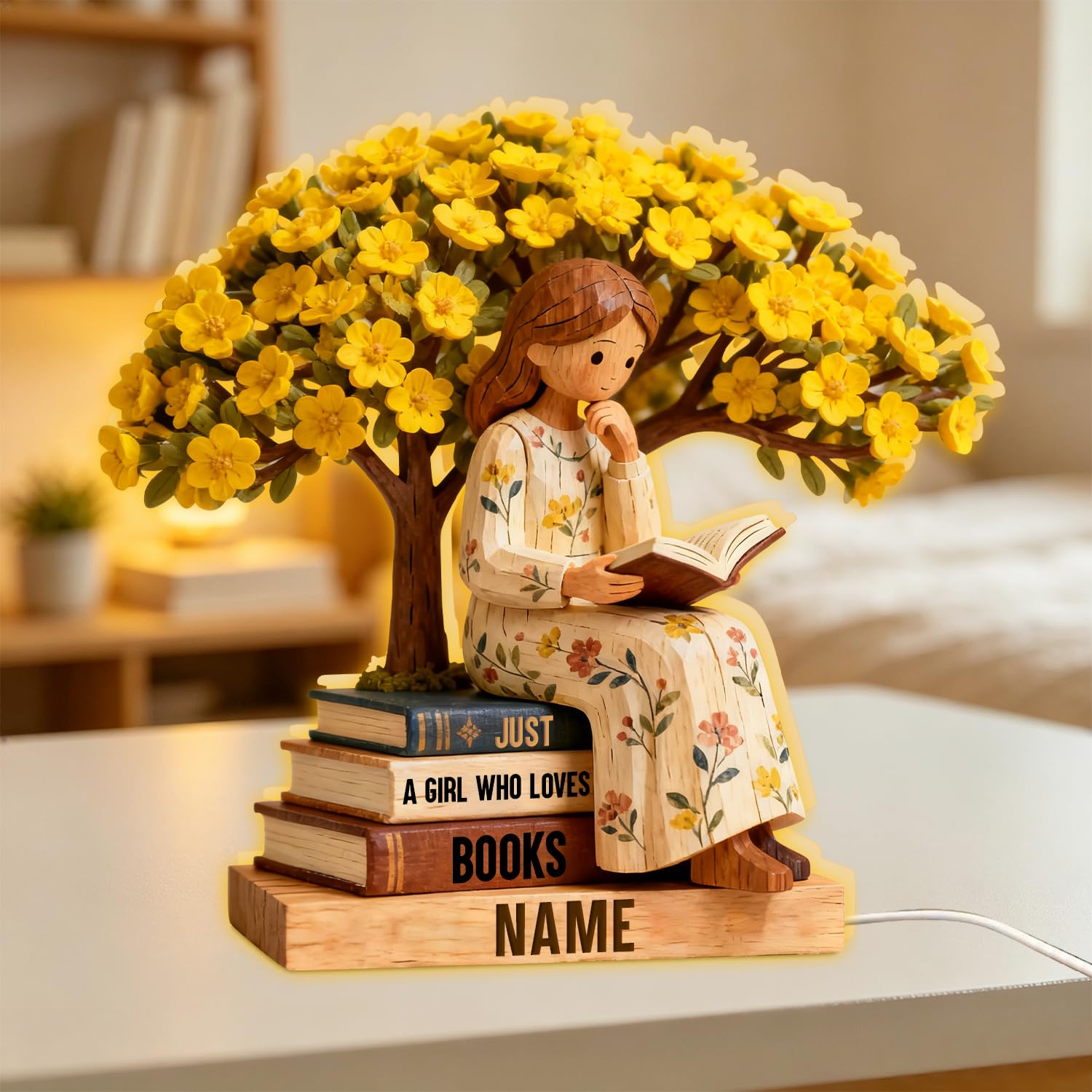 Personalized Just A Girl Who Loves Books Light Box, Custom Reading Book Lover LED Night Light Lamp Reading Gifts for Bookworm, Bookish, Book Reader, Librarians, Bookshelf Library Home Decor