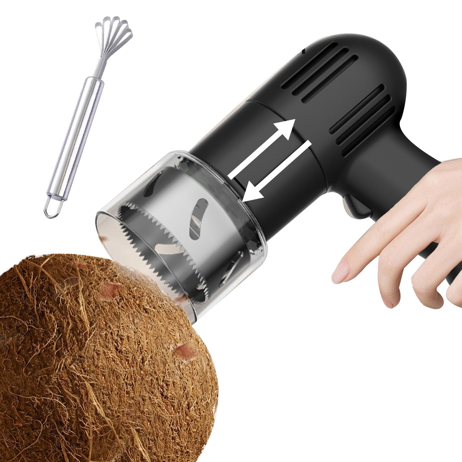 Apriscatole e raschietto, strumento portatile con trituratore, punzone e apri conchiglie, in acciaio inox, per noci di cocco giovani/mature (facile da usare in casa e in cucina)