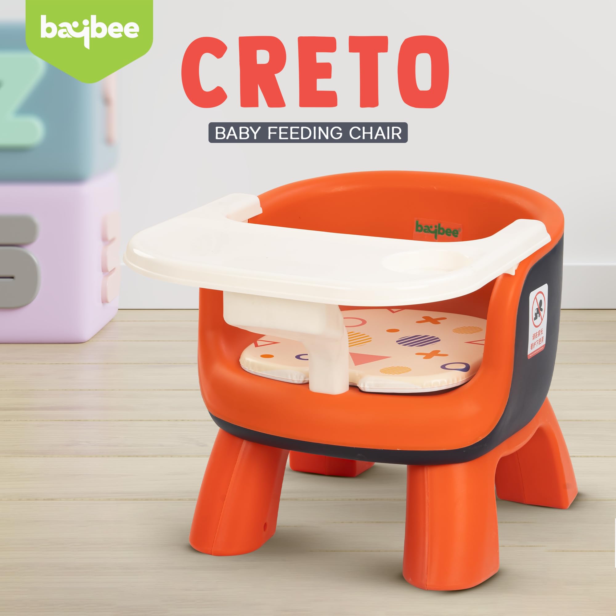 Baybee Creto Baby Feeding Chair for Babies | Portable Kids Sitting Chair with Removable Cushion Pad & Food Tray | Booster Seat for Baby | Infant Feeding Chairs 6 Months to 3 Years (Orange) - Image 8 thumbnail