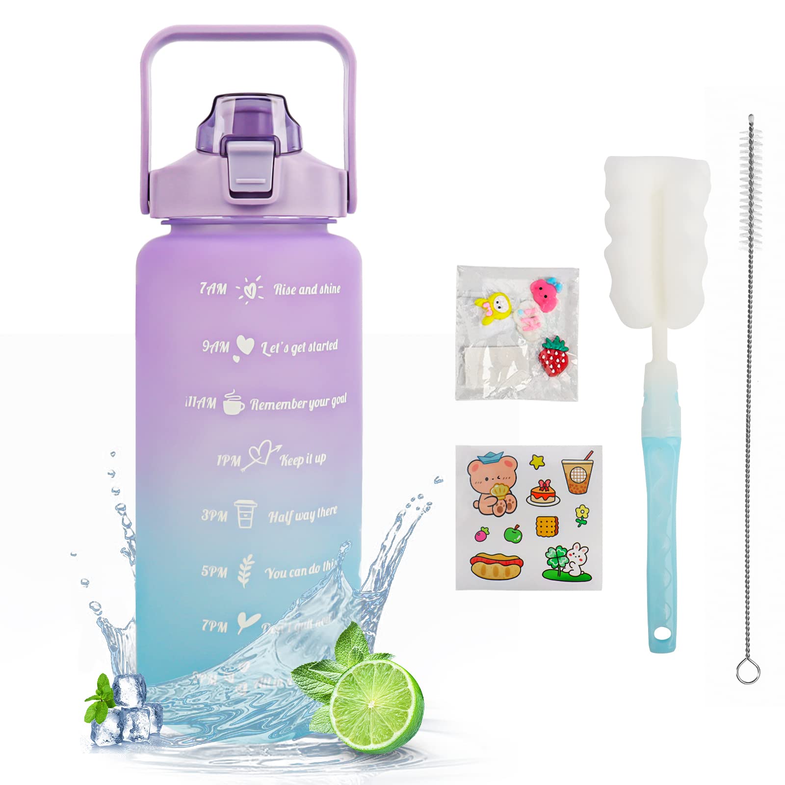 MOMSIV Trinkflasche 2L BPA-Frei, Große Kapazität Auslaufsicher Sport Wasserflasche mit Strohhalm Zeitmarkierungen to Drink & Lock Cover, Tritan-Wasserkrug Sportflasche für Die Fahrrad, Schule, Gym