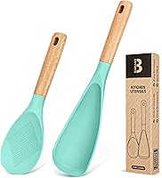 Vista 17 de Cuchara de cocina y cuchara de arroz para utensilios de cocina antiadherentes, ideal para cocinar y servir silicona mate resistente sin BPA, cuchara