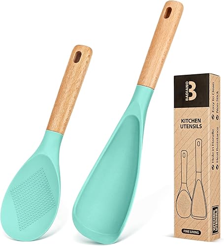 Miniatura 17 de Cuchara de cocina y cuchara de arroz para utensilios de cocina antiadherentes, ideal para cocinar y servir silicona mate resistente sin BPA, cuchara
