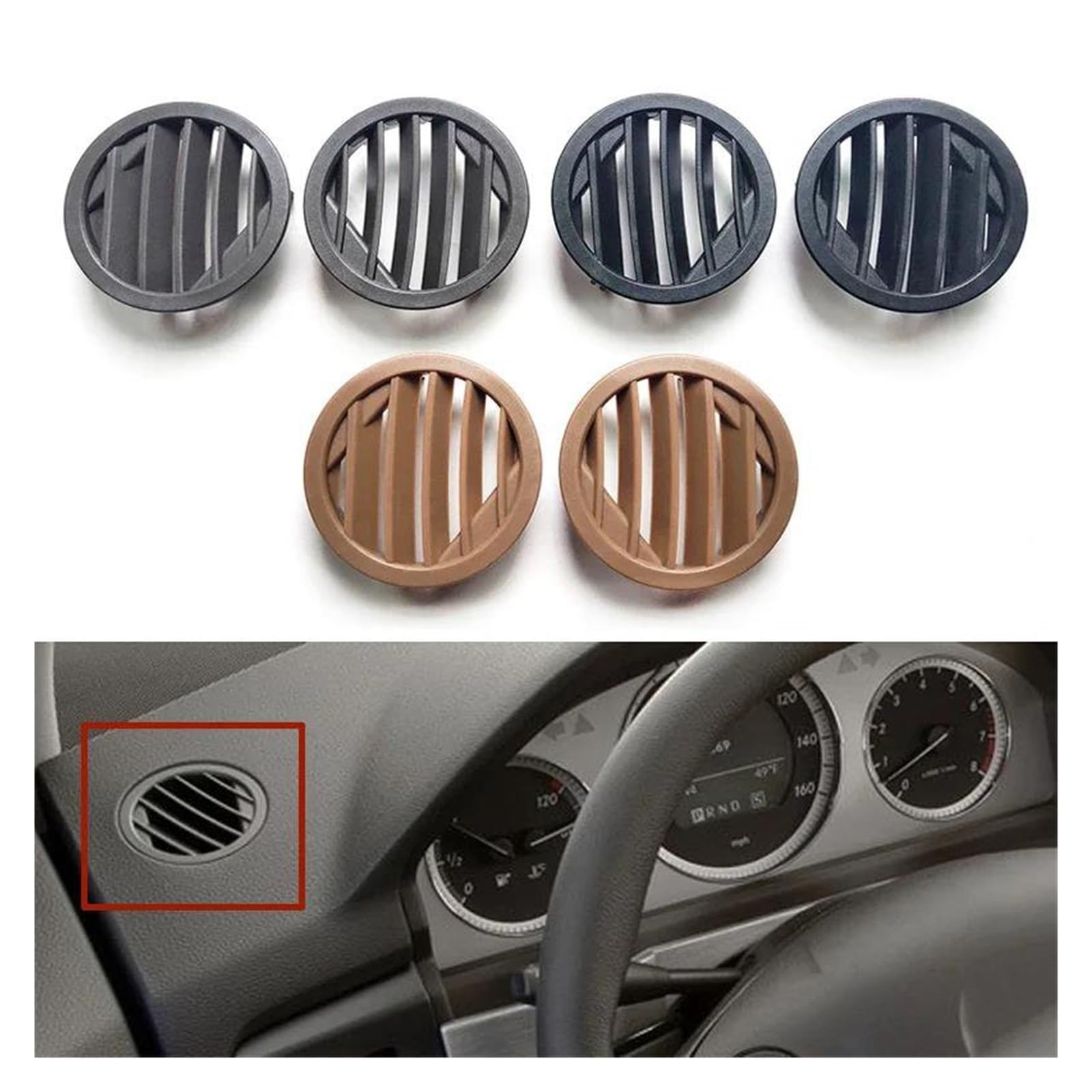 Bocchette Aria Mercedes Classe C W204 Bocchetta D'aria Per Benz Classe C W204 C180 C200 220 230 260 280 300 350 2007-2011 Copertura Della Griglia Di Ventilazione AC Rotonda Presa Aria Condizionata(Black - 6