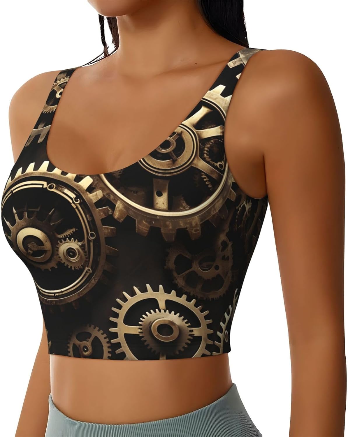 Cool Steampunk Gears Print Women's Sports Vest Breathable for Yoga Running Gym Athletic Casual Sleeveless Top