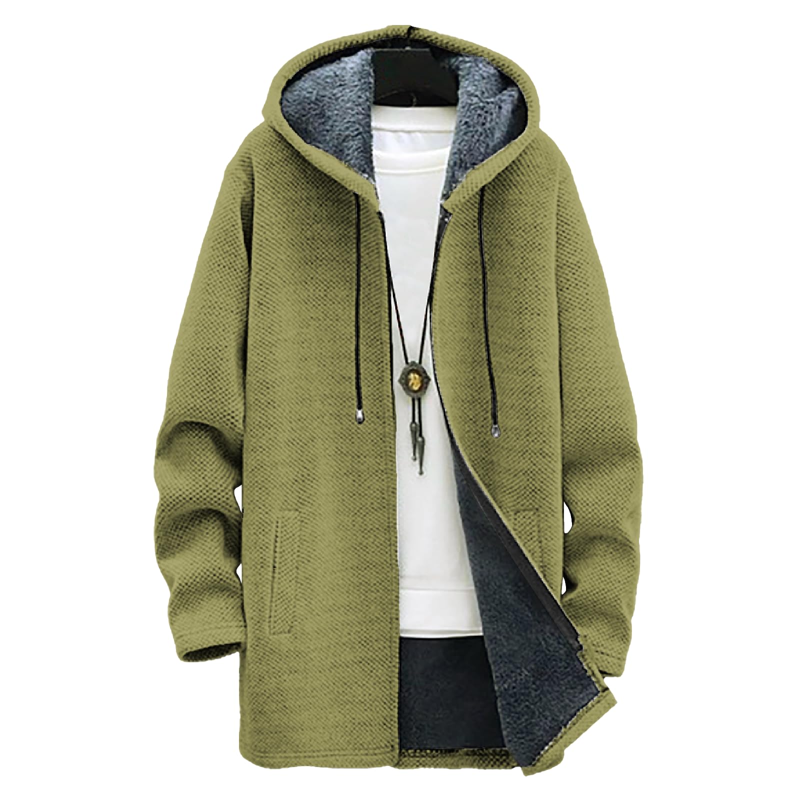 Hooded Jacket for Men Trendy Graphic Print Warm Fleece Lined Winter Swearshirts Comfy Fall Outwear with Pockets