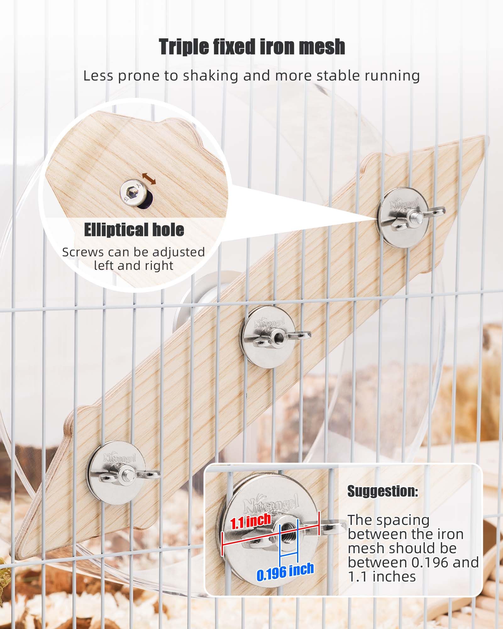 Niteangel Silent Hanging Hamster Wheel - Dual-Bearing Cage-Mounted Quiet Spinning Acrylic Exercise Wheel for Hamsters Gerbils Mice Degus and Other Small Pets (M) - image 4