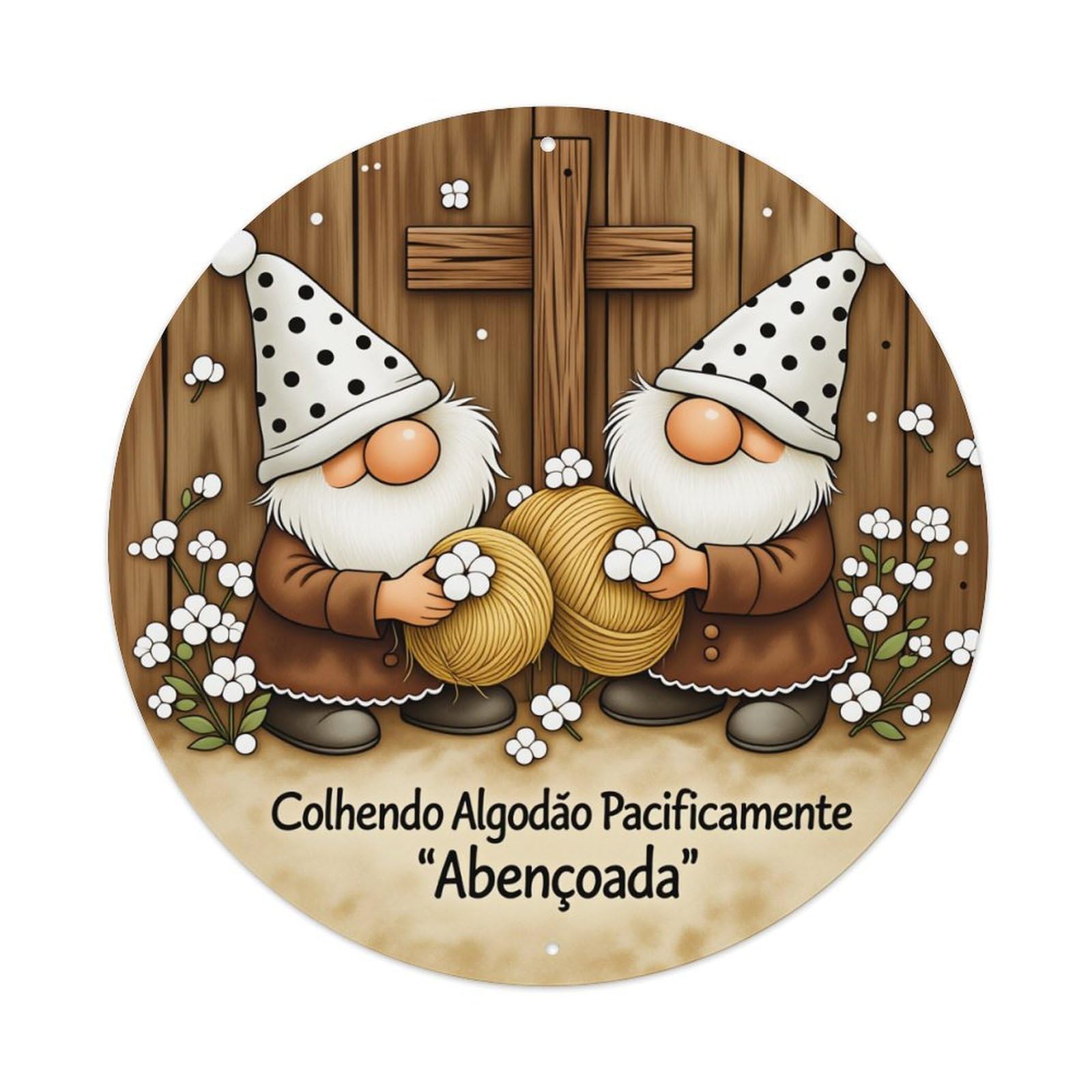 Gnomes Holding Cotton Balls Round Tin Sign Vintage Style Metal Sign Home Bar Garden Wall Plaque Decor Metal Poster 8x8 Inch