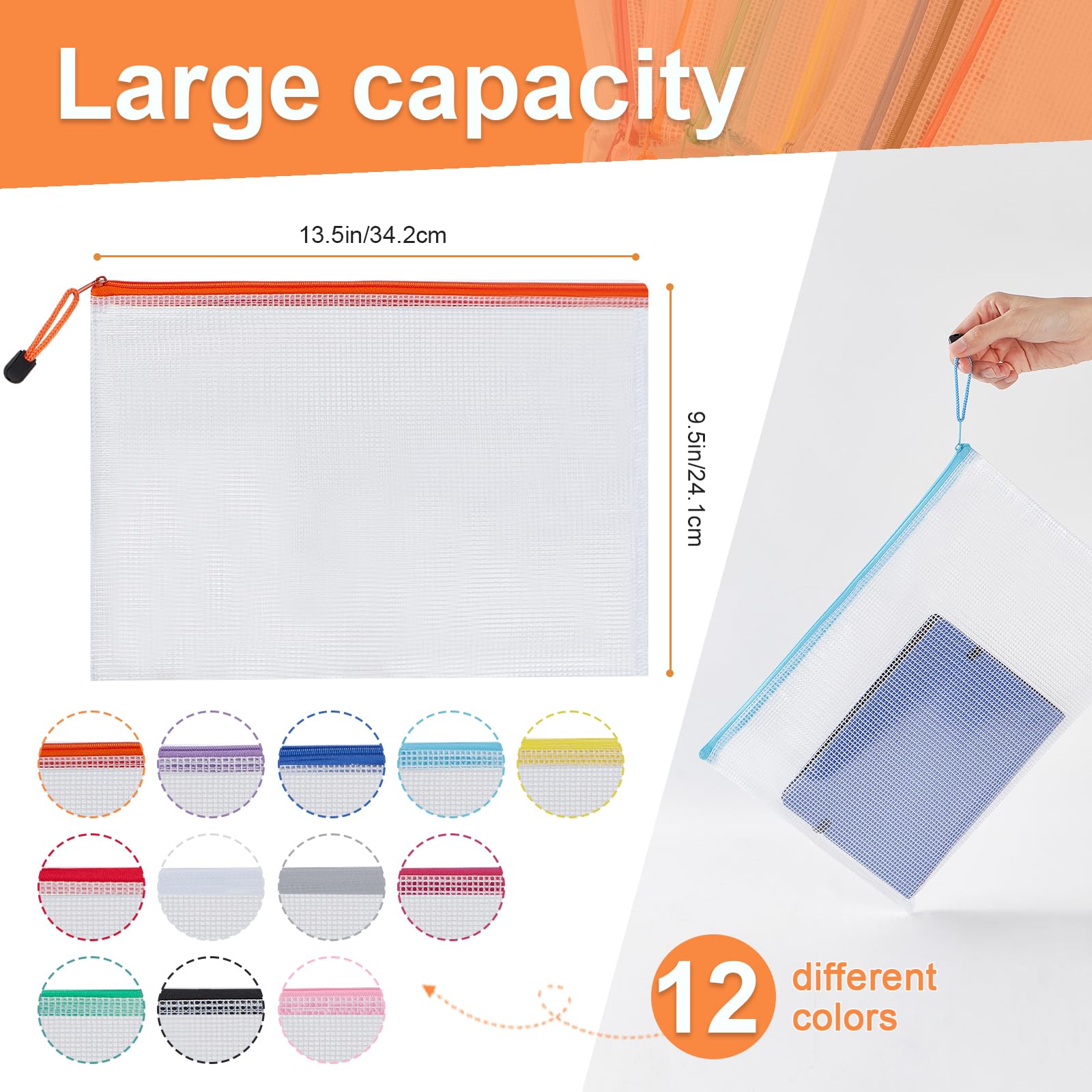 Bolsa para documentos A4, 24 unidades, A4, con cremallera, impermeable, para archivos, papel, documentos, cosméticos y utensilios de viaje