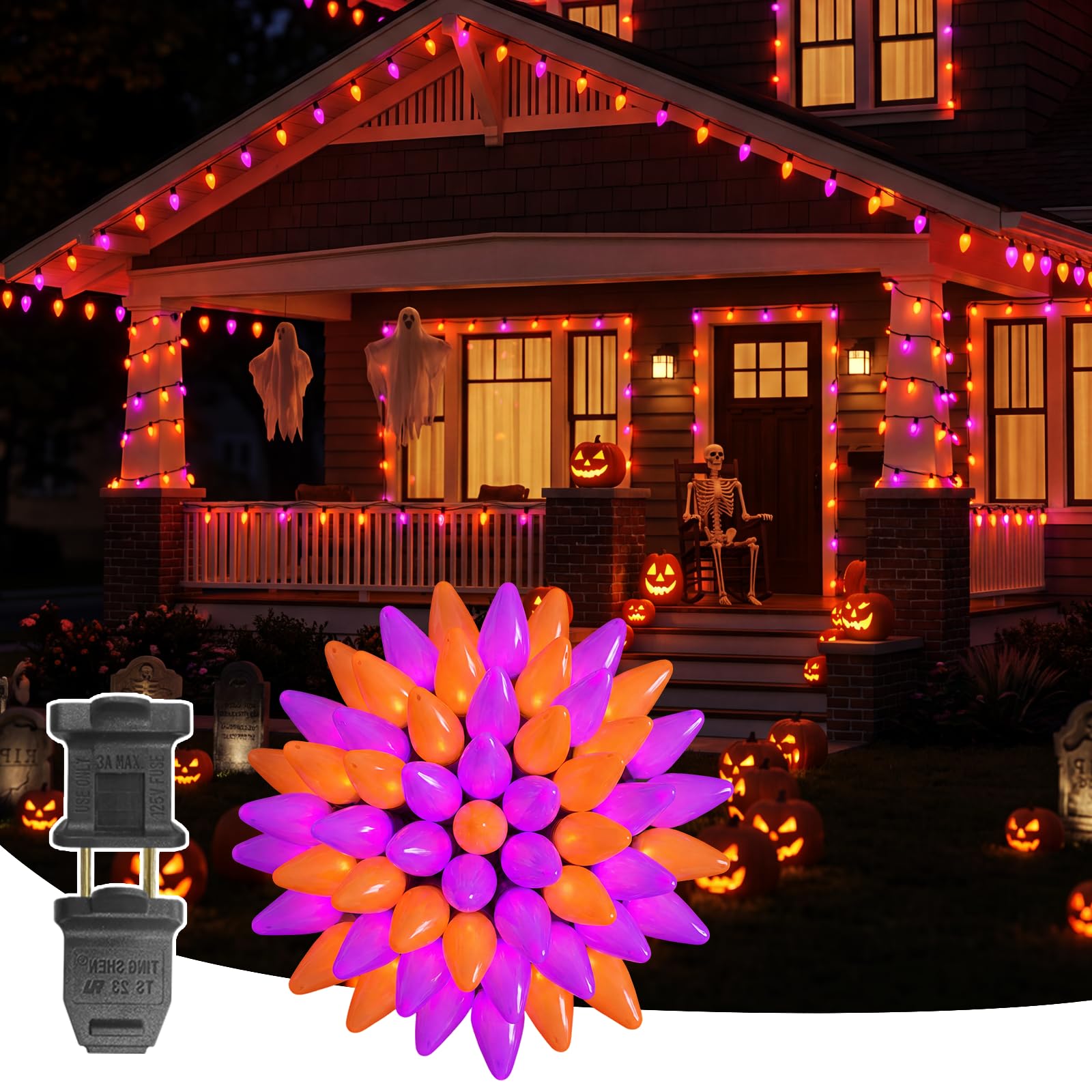 Halloween String Lights, 32ft Purple & Orange LED