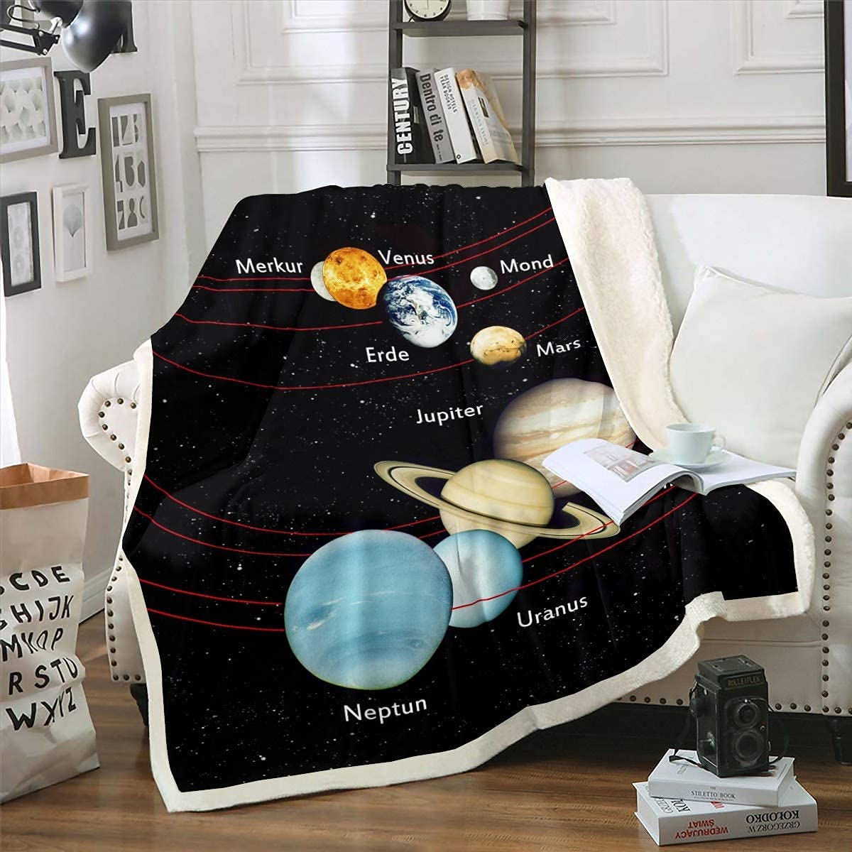 Homemissing Multicolored 14 Galaxy Sherpa Blanket Universe Planet Printed Fleece Throw Blanket Outer Space Themed Plush Blanket Black Starry Sky Fuzzy Blanket Baby 30X40 Inch
