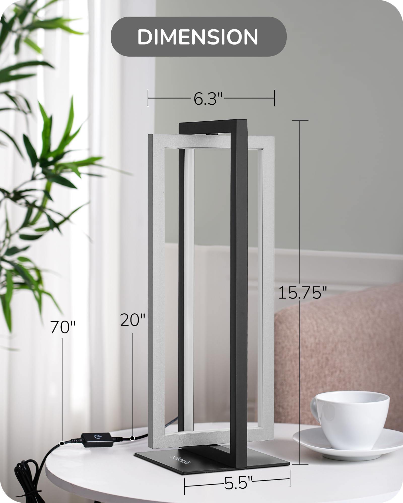 Moderna lámpara de mesa LED, 750 lm, lámpara de noche regulable continua, 3 temperaturas de color, lámpara de mesita de noche con control de interruptor para sala de estar, dormitorio, 7