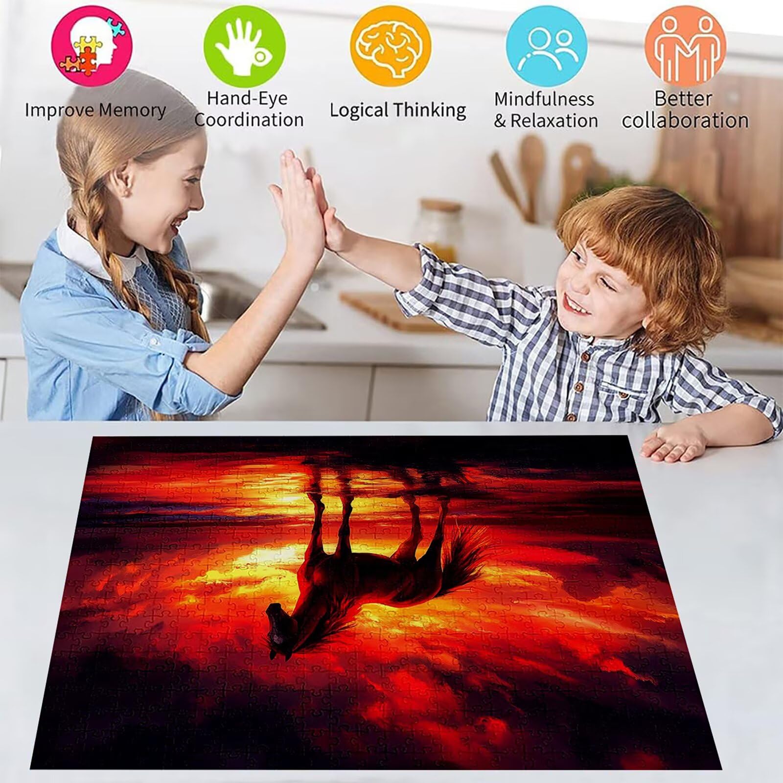 Puzzle 2000 elementów koń puzzle dla dorosłych plaża 100 x 70 cm unikalne rzemiosło klasyczne drewniane układanka 3D do rodzinnych gier aktywnych, układanka do samodzielnego wykonania nawet do