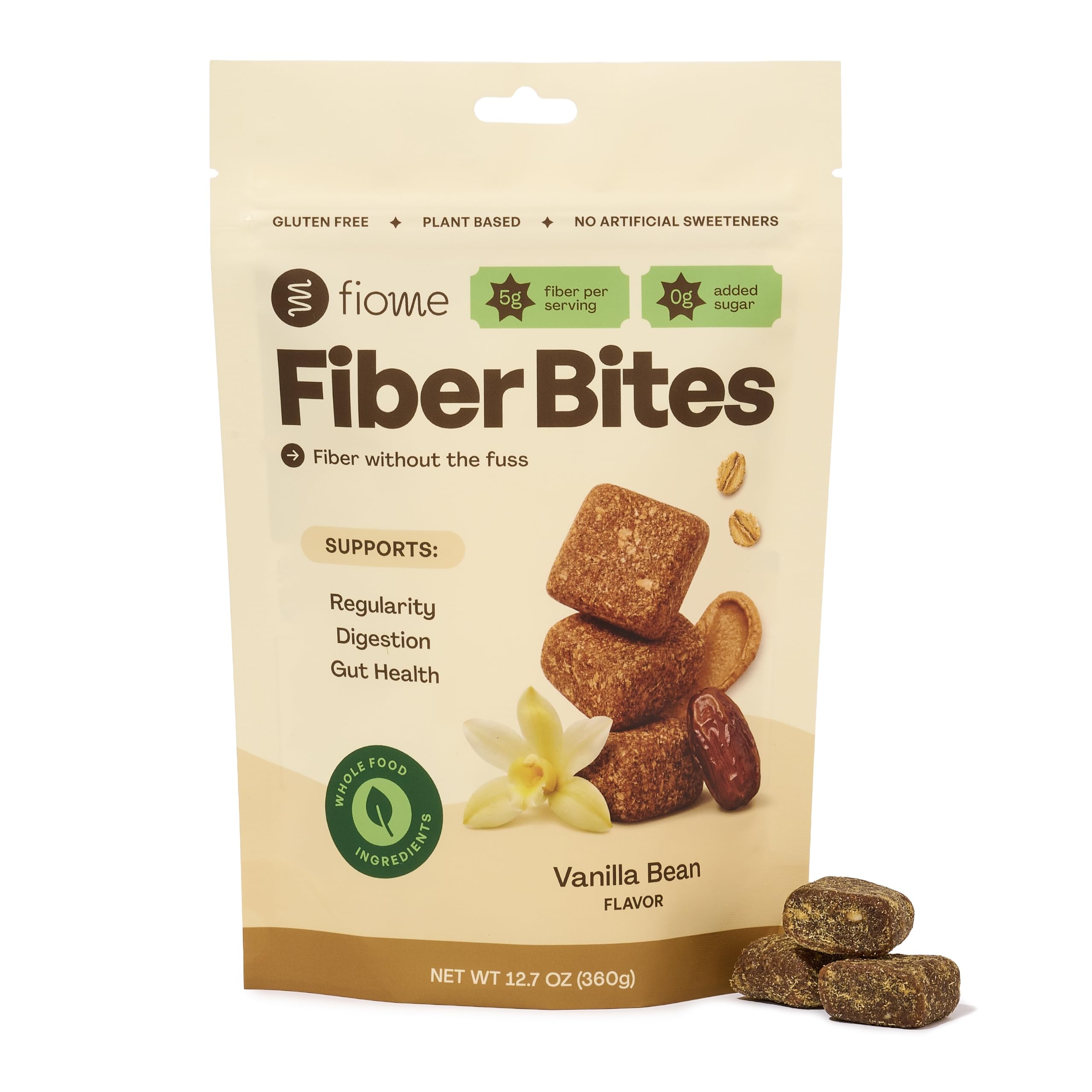 Fiome Fiber Bites, 5g Daily Fiber Supplement, Vanilla Bean, 30 Servings