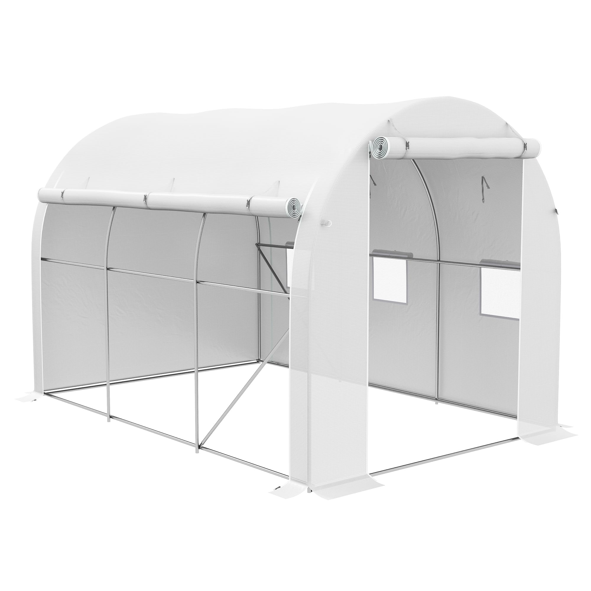 Outsunny 3x2m Polytunnel Serra Porta Cerniera finestre Rete Bianco | Serra pedonabile, copertura in PE, telaio in acciaio zincato