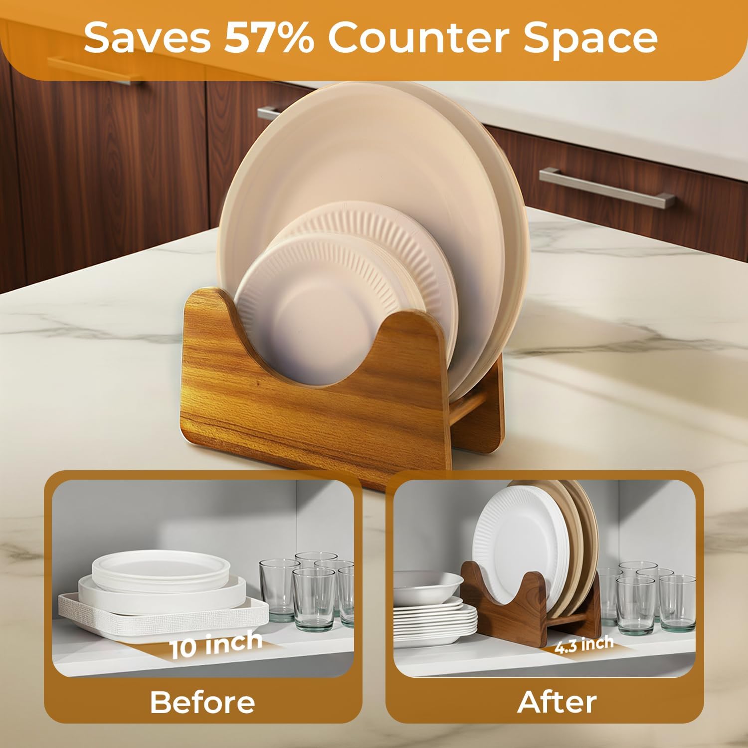 Jevou 2 PCS Paper Plate Dispenser, Space-Saving Storage Organizer for 7-10 inch Disposable Plate, Perfect for Kitchen, Party, RV and Outdoor Use