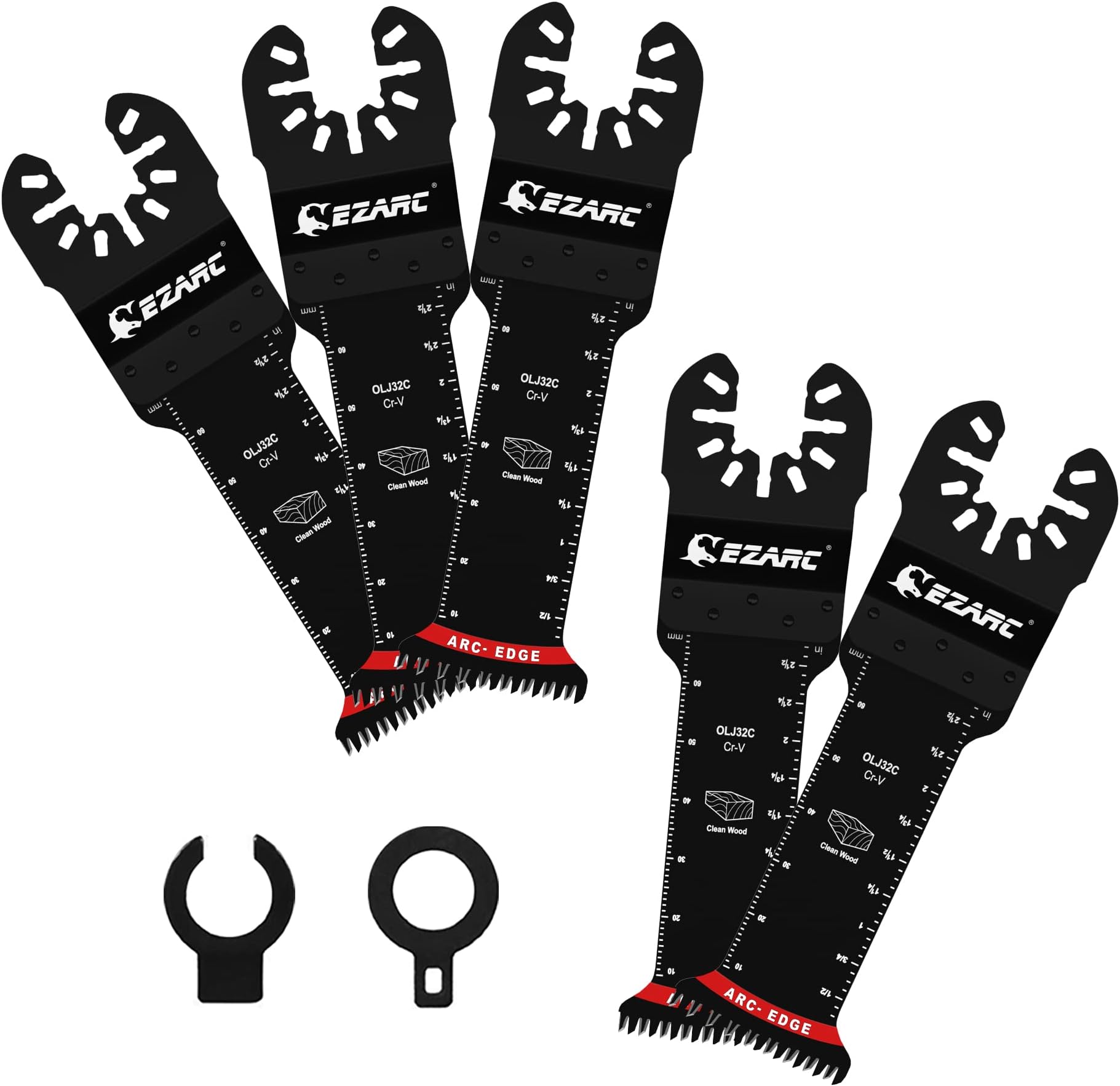EZARC Japanese Tooth Oscillating Saw Blades - 5 PCS Extra-Long Reach Arc Edge CRV Multitool Blades Clean Cut for Wood and Plastic, Universal Quick Release Oscillating Tool Blades Kits