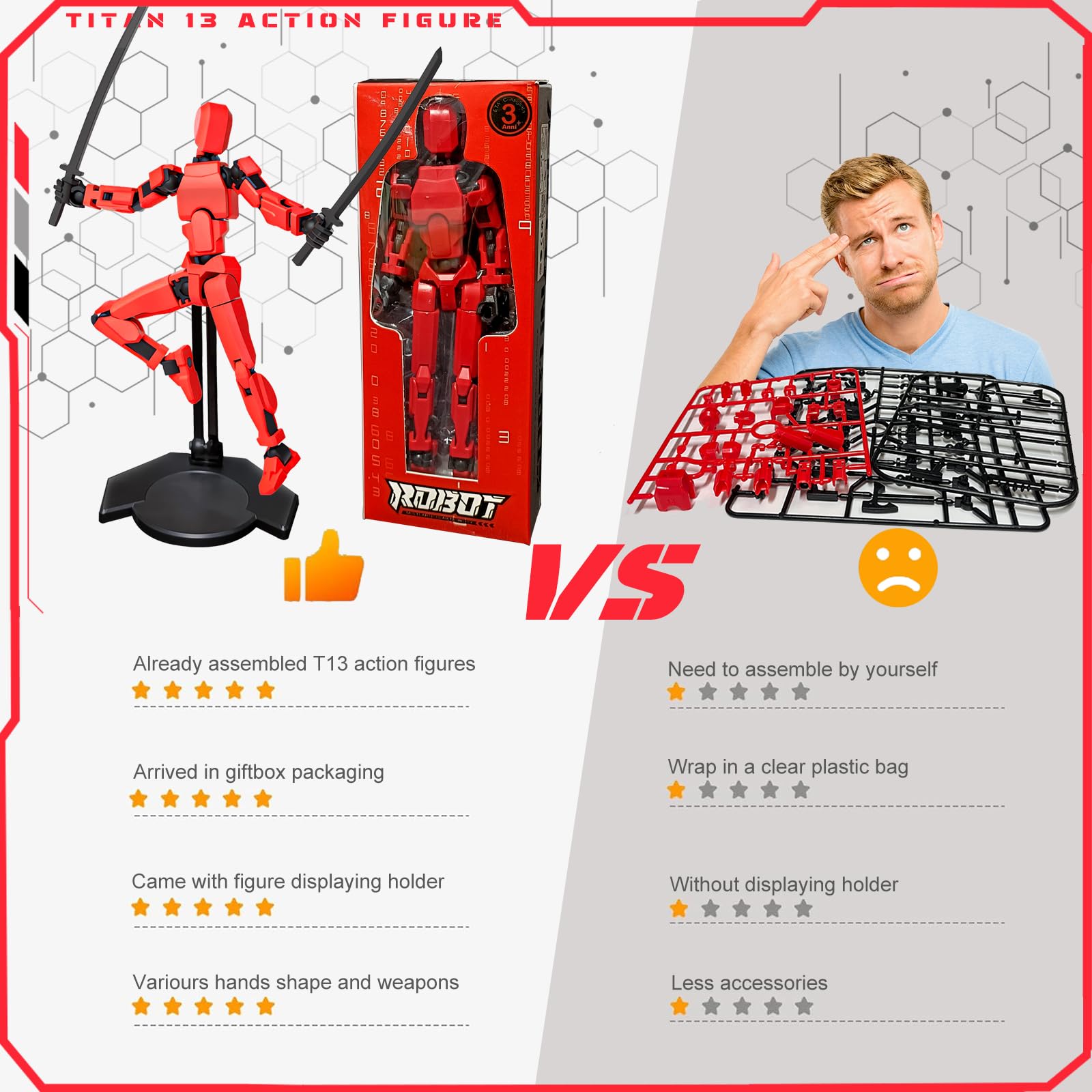 Already Assembled T13 Action Figure with Holder, Titan 13 Action