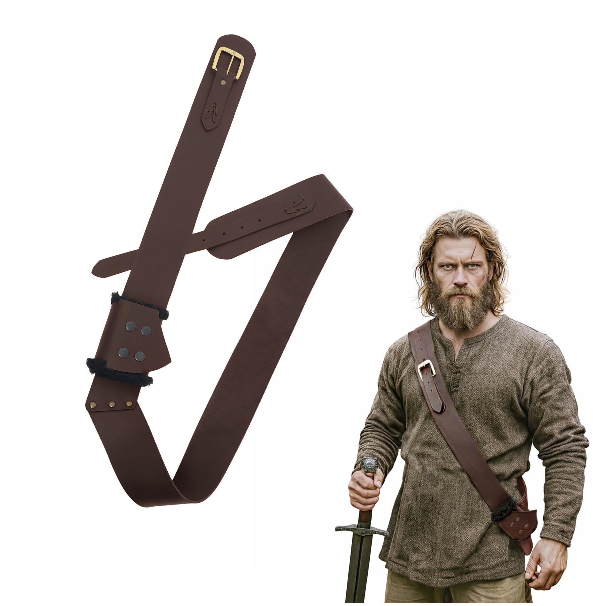Lord of Battles - Pirate leather belt with baldric sword pendant sword handmade from genuine leather, 187.5 cm