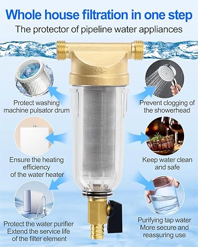 Miniatura 4 de Filtro de agua para toda la casa, sistema de prefiltro de sedimentos giratorios de 40-50 micrones, MNPT de 34 pulgadas, latón resistente sin plomo