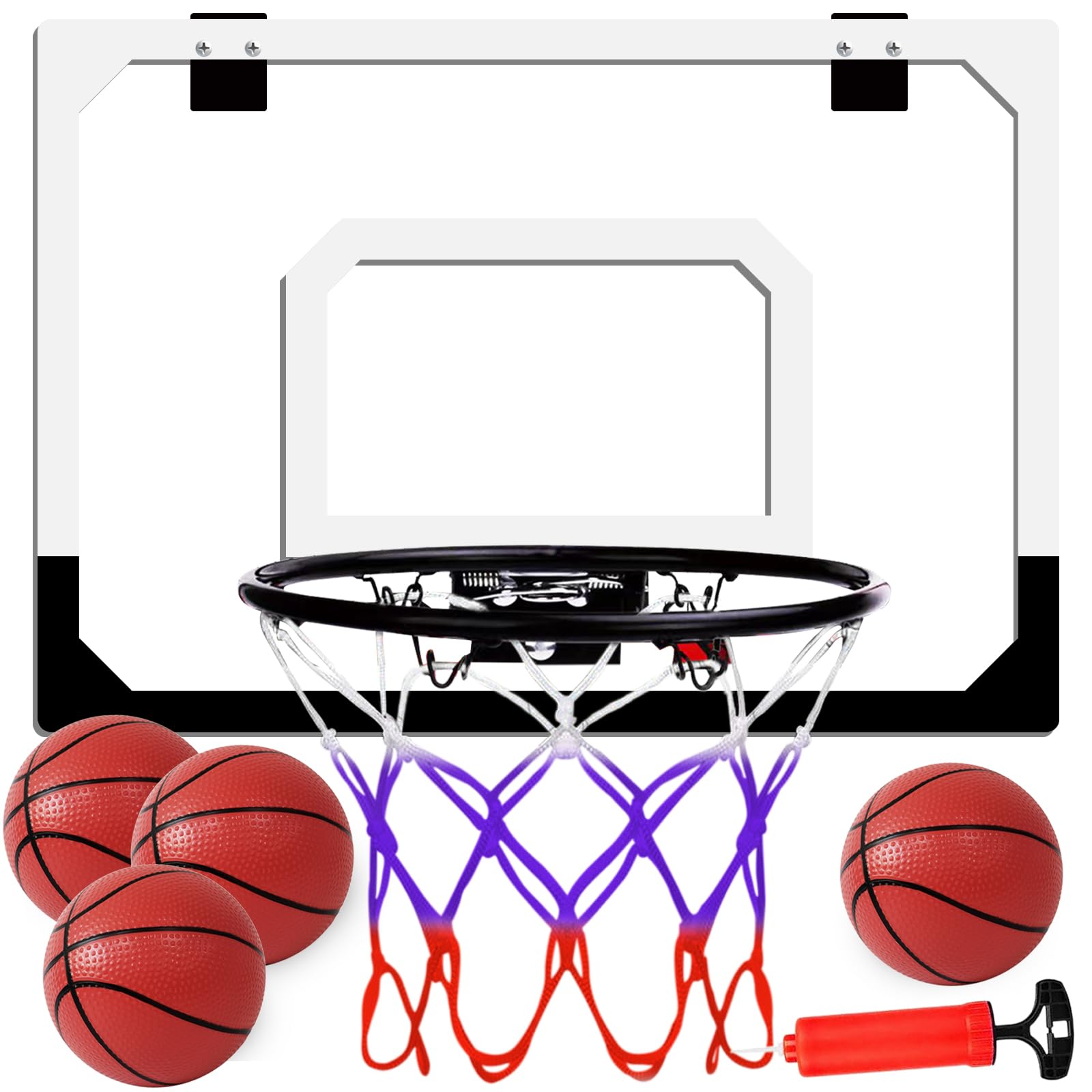 Mini Canasta Baloncesto para Niños, Aro de Baloncesto Interior Exterior Montado en la Pared, Kit de aro de Baloncesto Profesional con 4 Pelotas, Regalo para Niños y Niñas