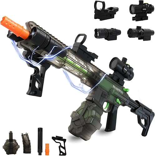Pistola eléctrica grande de bolas de gel, kit completo, pistola eléctrica de salpicaduras en verde transparente, juguete para exteriores para