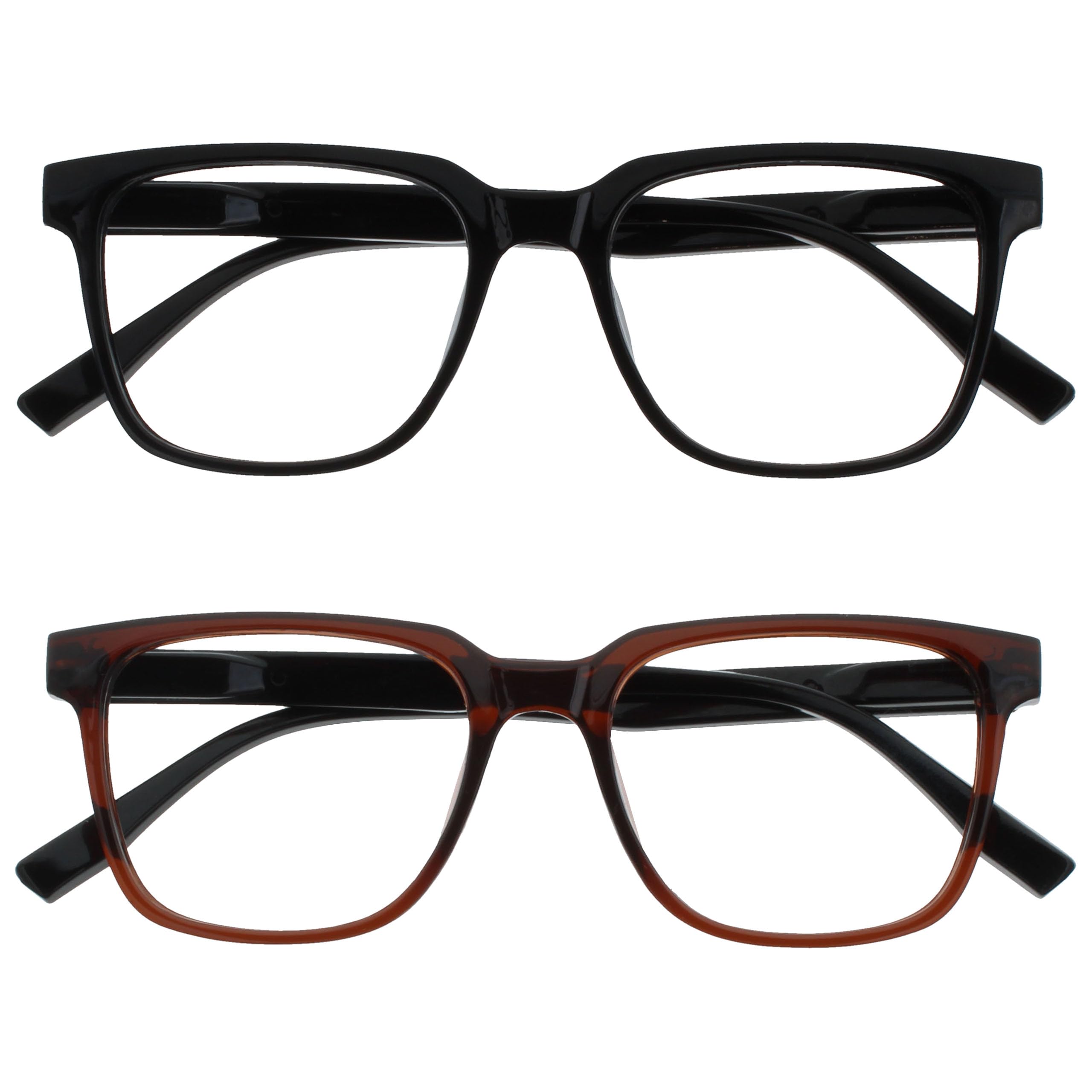 OPULIZE LEO Reading Glasses - 2 -Pack - Large Rectangular Frame - Black, Brown - Mens Womens - Spring Hinges - RR55-12 - +1.50