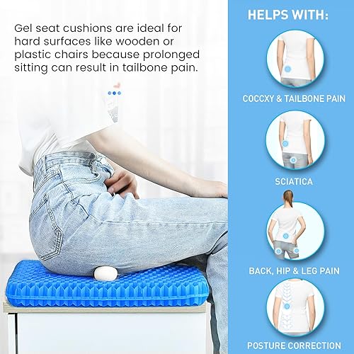 Miniatura 6 de Cojín de gel para asiento largo  Cojín de alivio del dolor de espalda, cadera, coxis  Cojín de asiento de gel para silla de oficina, coches, cojín