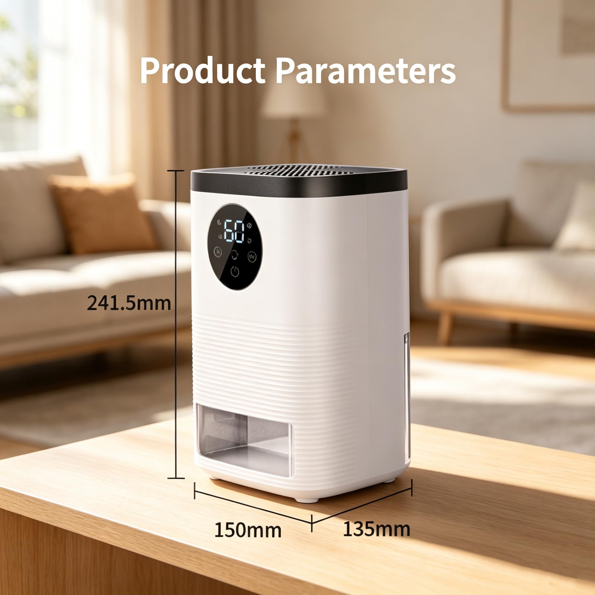 Osuszacze powietrza 1,4L do domu, sterowanie dotykowym ekranem LCD | 24-godzinny timer, automatyczne wyłączanie, cichy tryb snu, przenośny pochłaniacz wilgoci do sypialni, szafy, łazienki