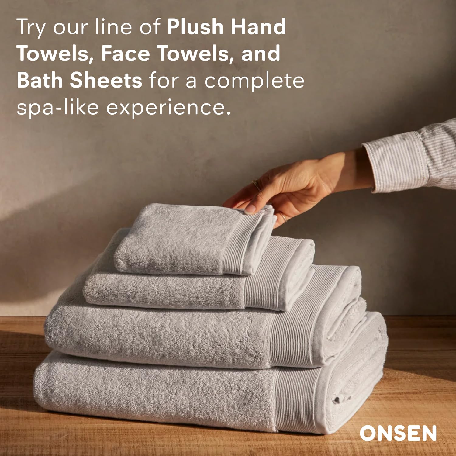 ONSEN Set 2 Asciugamani In Cotone Felpato – Morbidi E Ultra Assorbenti, 100% Cotone, Asciugatura Rapida, Colore Abete, Certificati Oeko-Tex