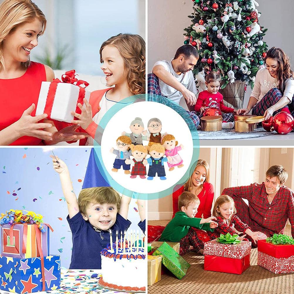 EMUKOEP Set di 6 Burattini a Mano da 11,8 Pollici per i Membri della Famiglia Ideali, Burattini Narrativi per Bambini e Adulti (Nonno + Nonna + Papà + Mamma + Figlio + Figlia)