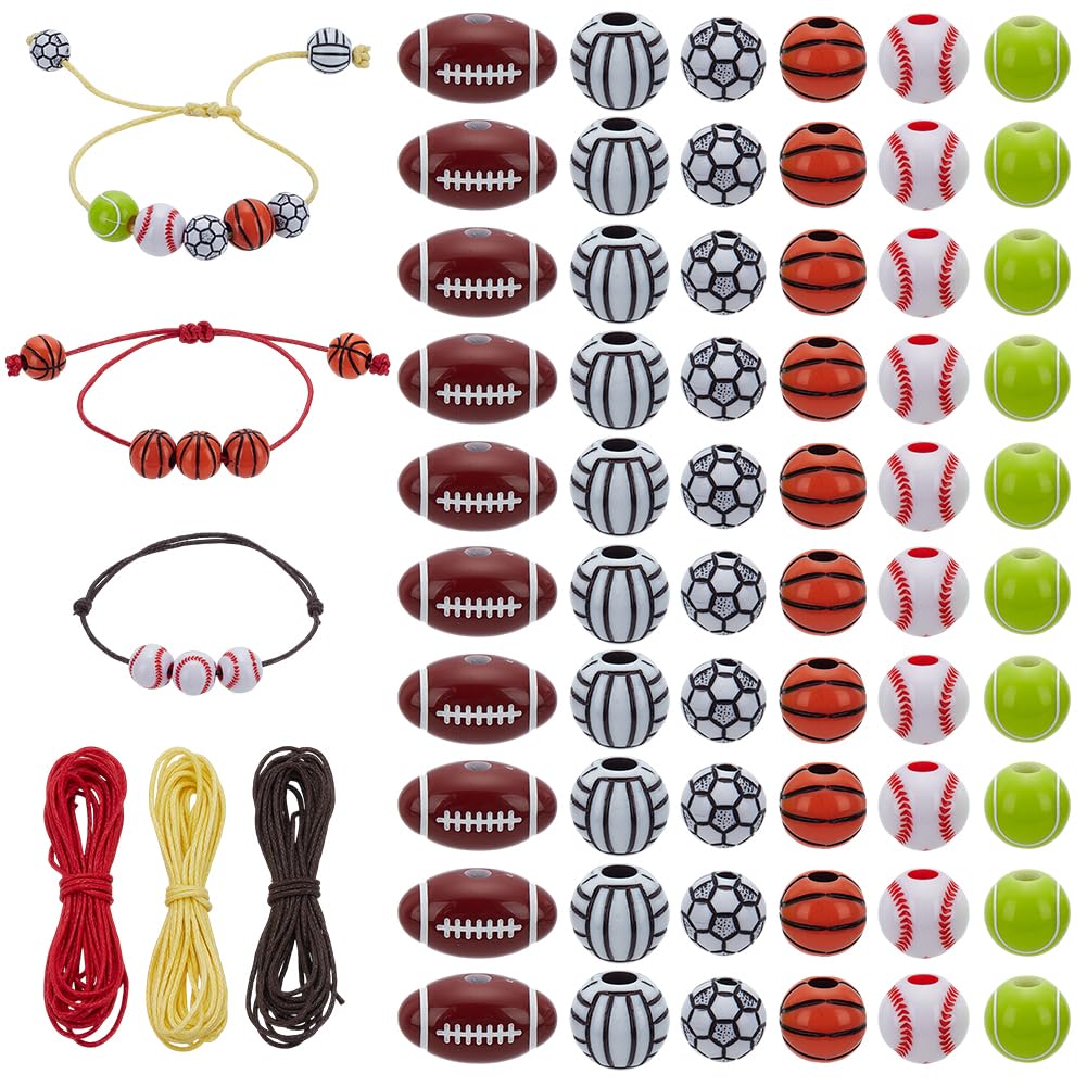 Kit Création Bracelets Sport PH PandaHall - 60 Perles Acrylique (foot, Basket...), 9m De Cordon Coton Ciré, DIY Cadeau Fan Kit Création Bracelets Sport PH PandaHall - 60 Perles Acrylique (foot, Basket...), 9m De Cordon Coton Ciré, DIY Cadeau Fan