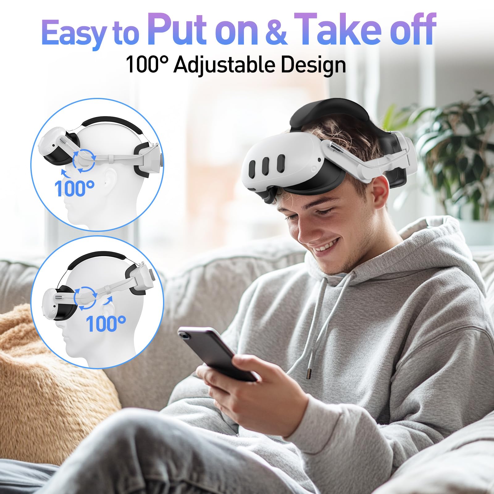 Head Strap with Battery for Meta/Oculus Quest 3, 10000mAh Battery Pack for Extended 4-6 Hrs of Playtime, Fast Charging VR Power, Soft & Skin-Friendly PU Surface Enhanced Support and Balance in VR