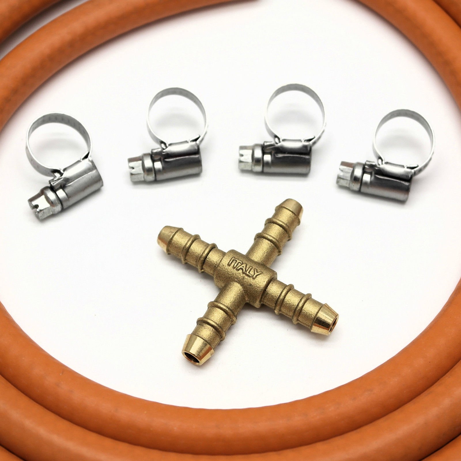 Brass Other 4 Way Connector Splitter Kit With 2Mt 8Mm I/D Gas Hose & 4 Clips