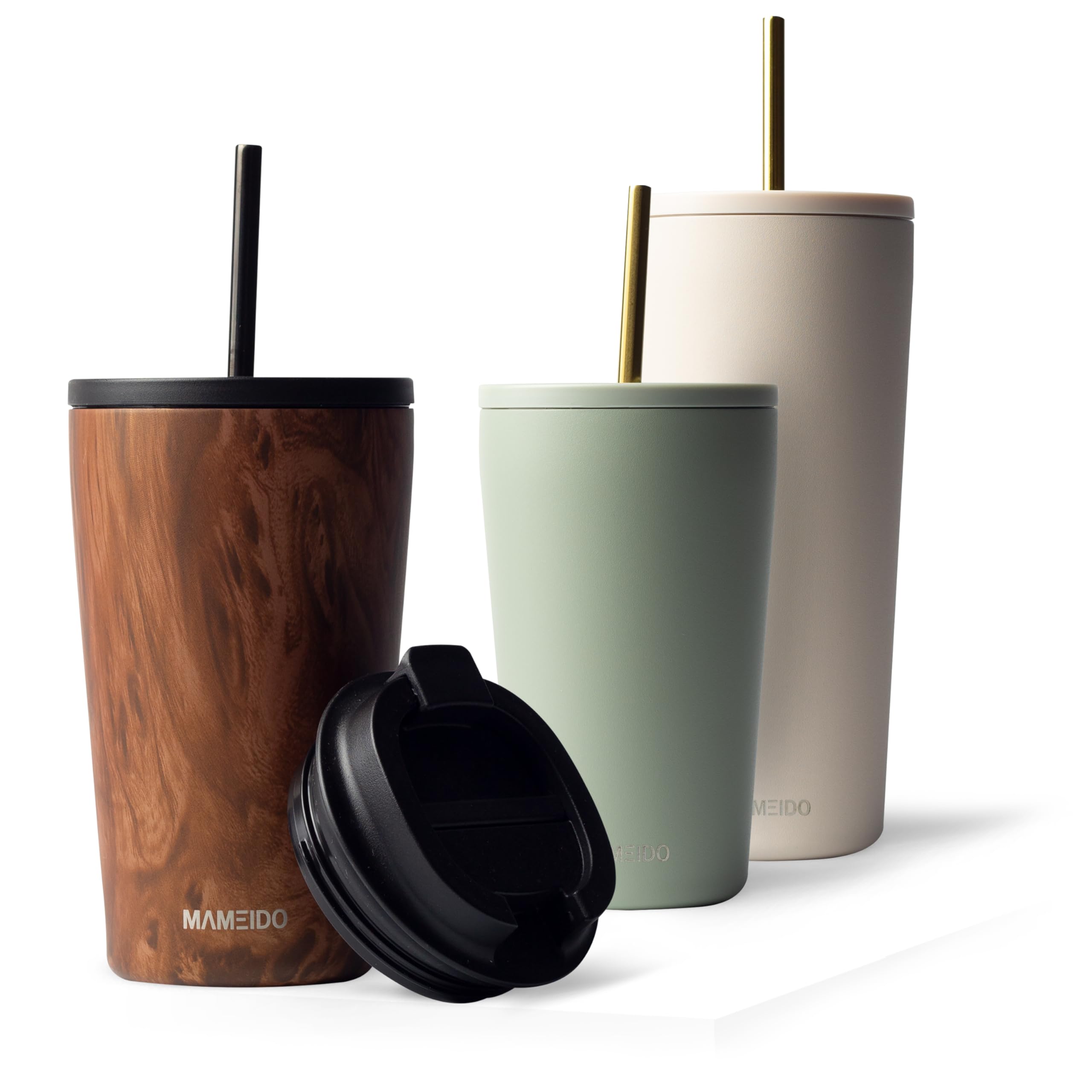 MAMEIDO Insulated Coffee Cup, Tumbler with Straw and Lid 470 ml, Leakproof Travel Mug BPA-Free