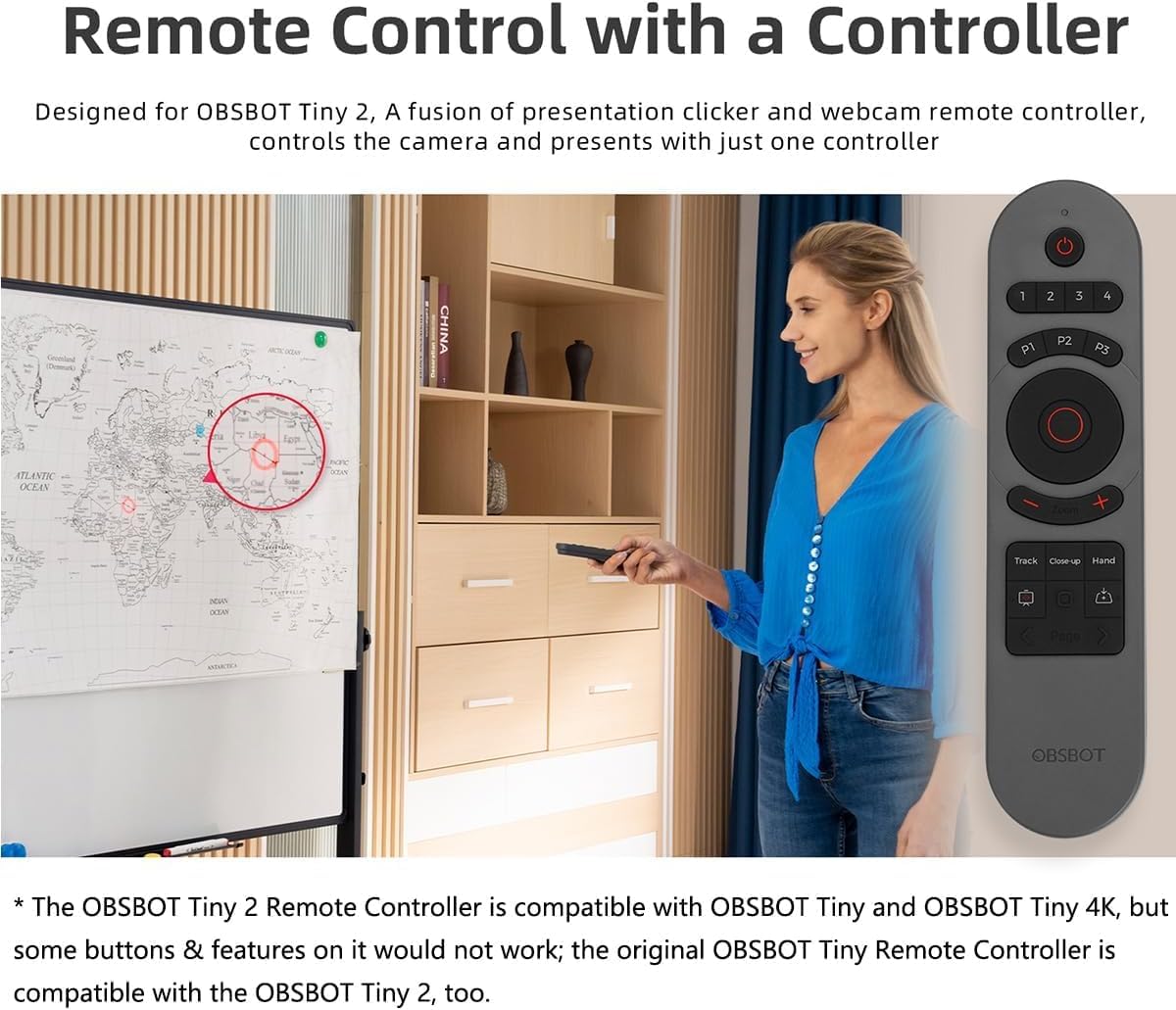 OBSBOT Tiny Télécommande pour webcams Tiny 3, Tiny 2, Tiny SE – Connexion sans Fil USB, 2 en 1