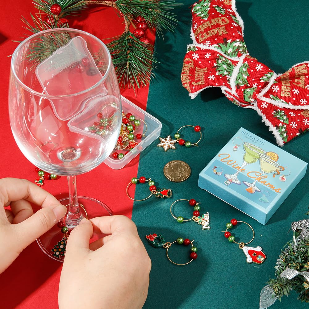 Amazon.com | SUNNYCLUE 1 Box 14Sets Christmas Wine Glass Charms Red Green  Beads Beading Hoops Xmas Enamel Charms Assorted Wine Glass Markers Charm  Rings Identification for Wine Tasting Party Decoration Supplies: Glass