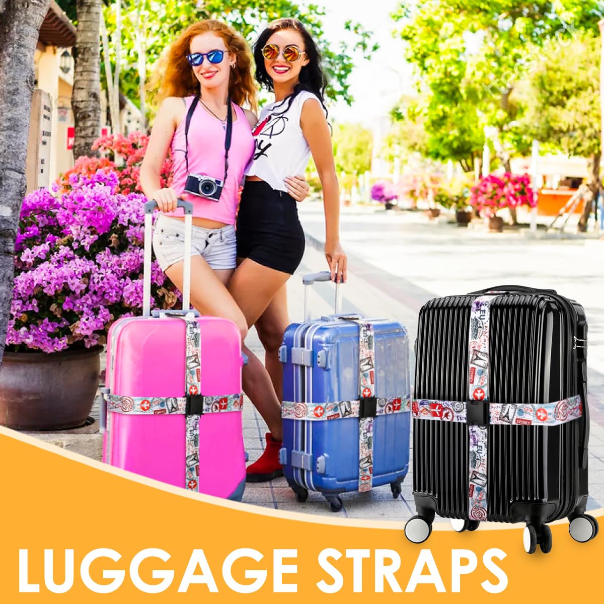 Confezione da 2 cinghie per bagagli regolabili per valigie, cintura per valigie, accessori per borse da viaggio