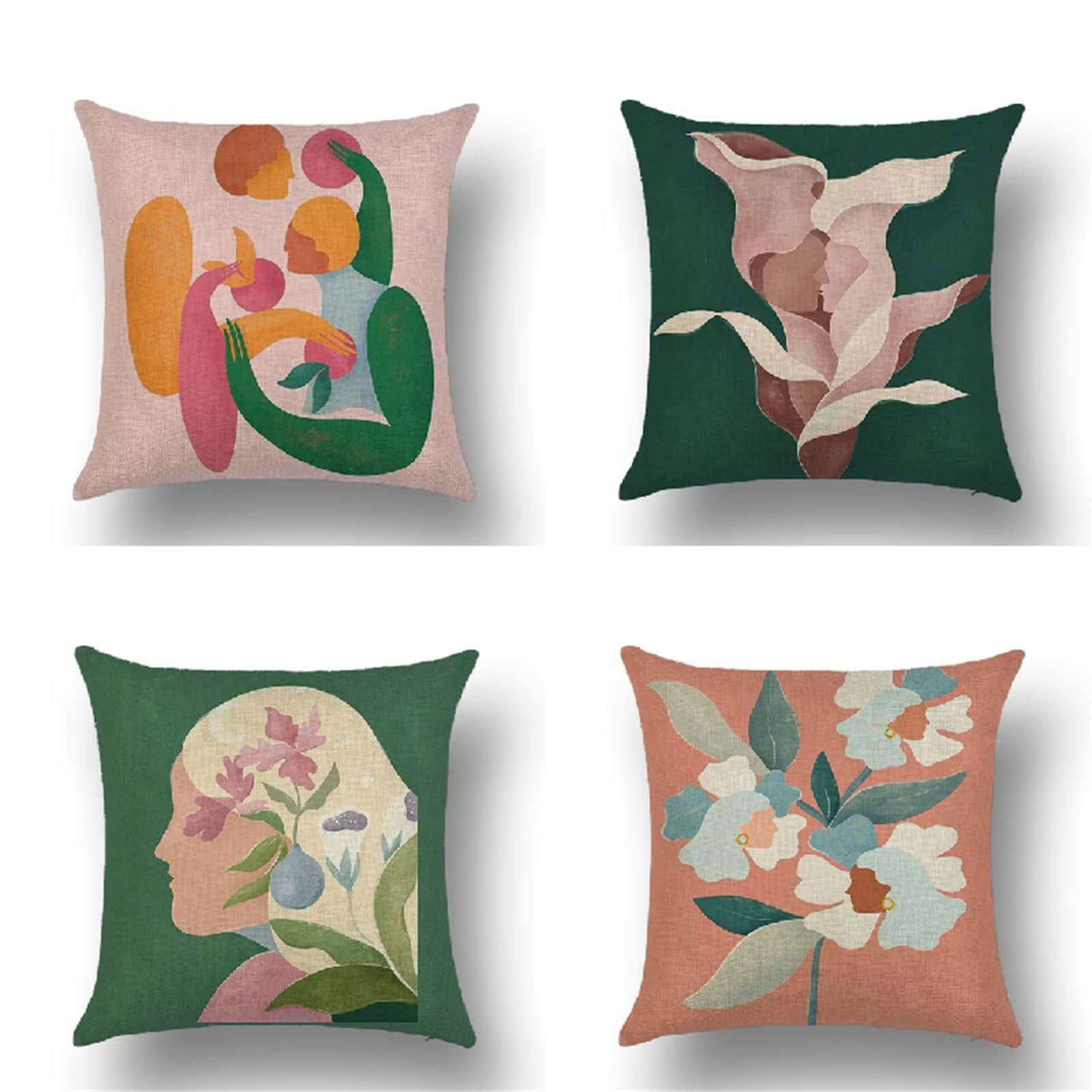 Cojines 65x65cm Amarillo-Verde Abstracto Cojines Decorativos para Sofa Moderna Decorativa Cojín Juego de 4 para Decoración Hogar Linen Almohadas cuadradas Funda de Cojín D-751