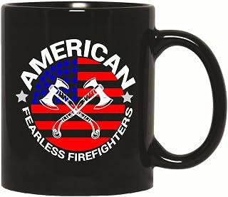Gift for Firemen Patriotic Humor USA Flag Axe American Fearless Firefighters 11oz 15oz Black Coffee Mug