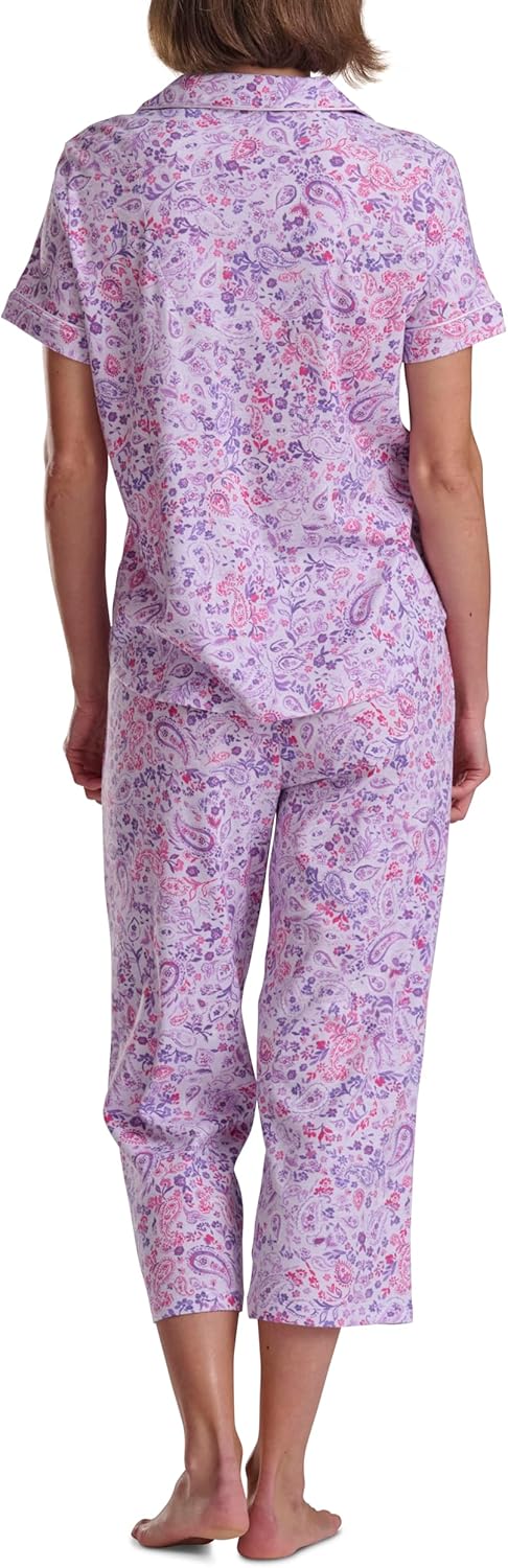 Karen Neuburger Women's Girlfriend Short Sleeve Notch Collar Button Up Top and Capri Pant Bottom 2-Piece Pajama Set - Image 3