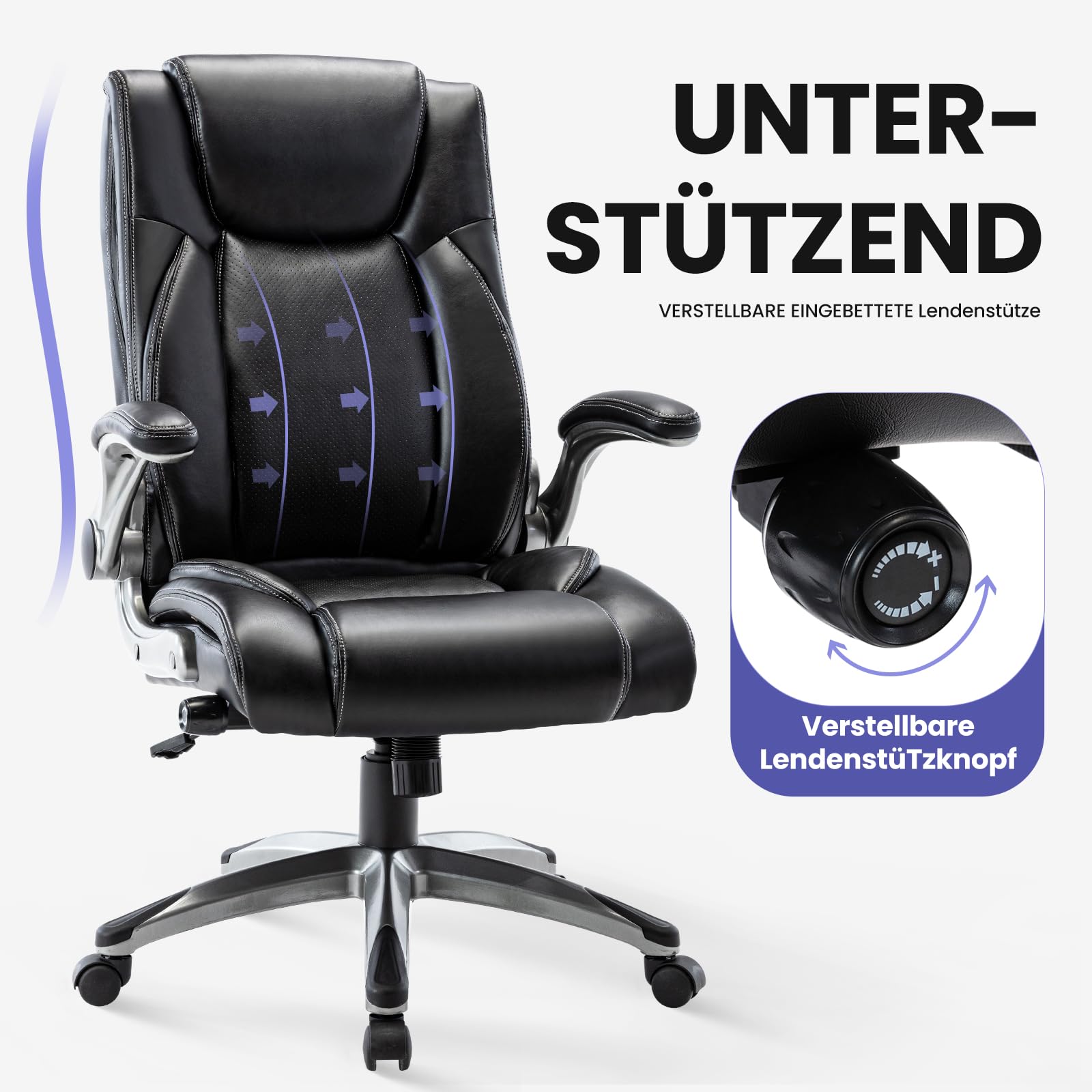 COLAMY Bürostuhl Ergonomisch, Chefsessel mit Hoher Rückenlehne, Ergonomischer 360° Drehstuhl für Büro, Schreibtischstuhl Lederstuhl mit Verstellbarer Neigungsverschluss, Schwarz