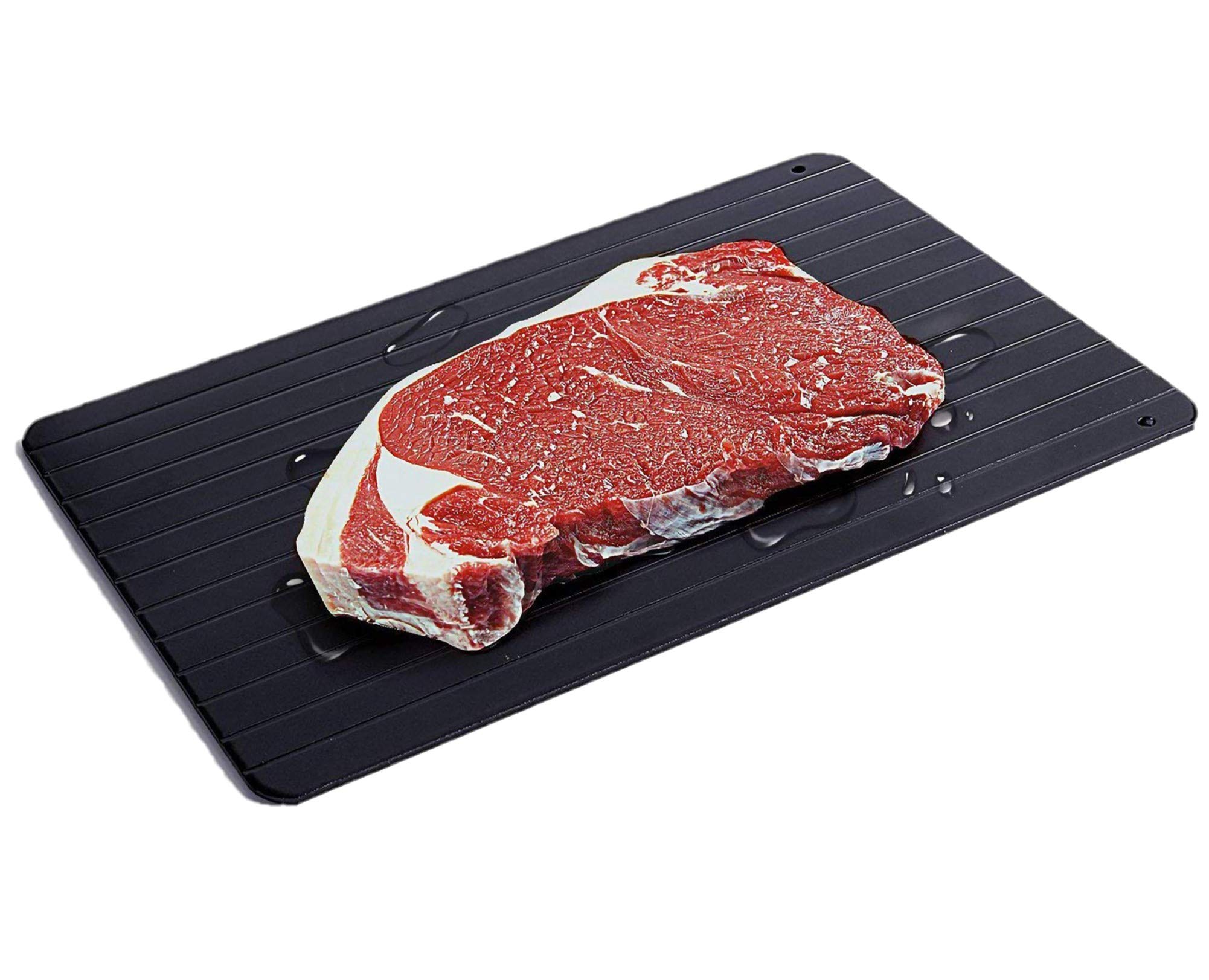 Defrosting Tray for Frozen Meat – Thaw Foods 2X Faster without Water or Electricity – Food-Safe Aluminum Defrost Tray Thaws Chicken, Steak, Pork, Prawns and Brats and Stays Cool to the Touch