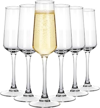 Champagne Flutes Set of 6, Elegant 235ml Champagne Glasses for Weddings, Birthdays, and Anniversaries, Prosecco Glasses, for Home, Restaurants and Parties
