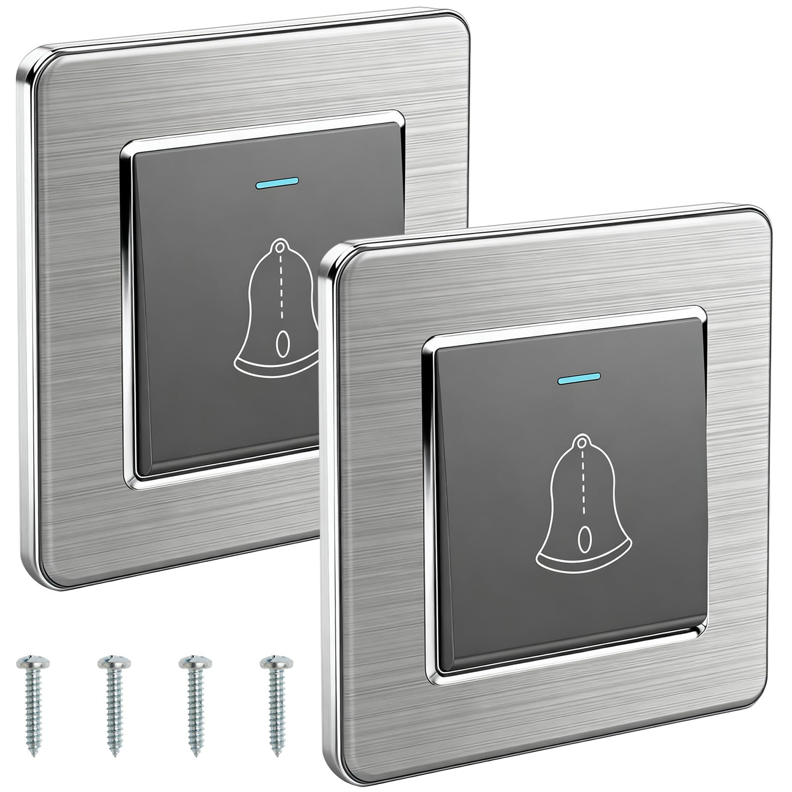 2 pezzi pulsante per campanello, pulsante per citofono, 86mmx86mm gong per porta, interruttore con viti, pulsante per campanello per porta d'ingresso, pulsante per campanello esterno, 220~250V