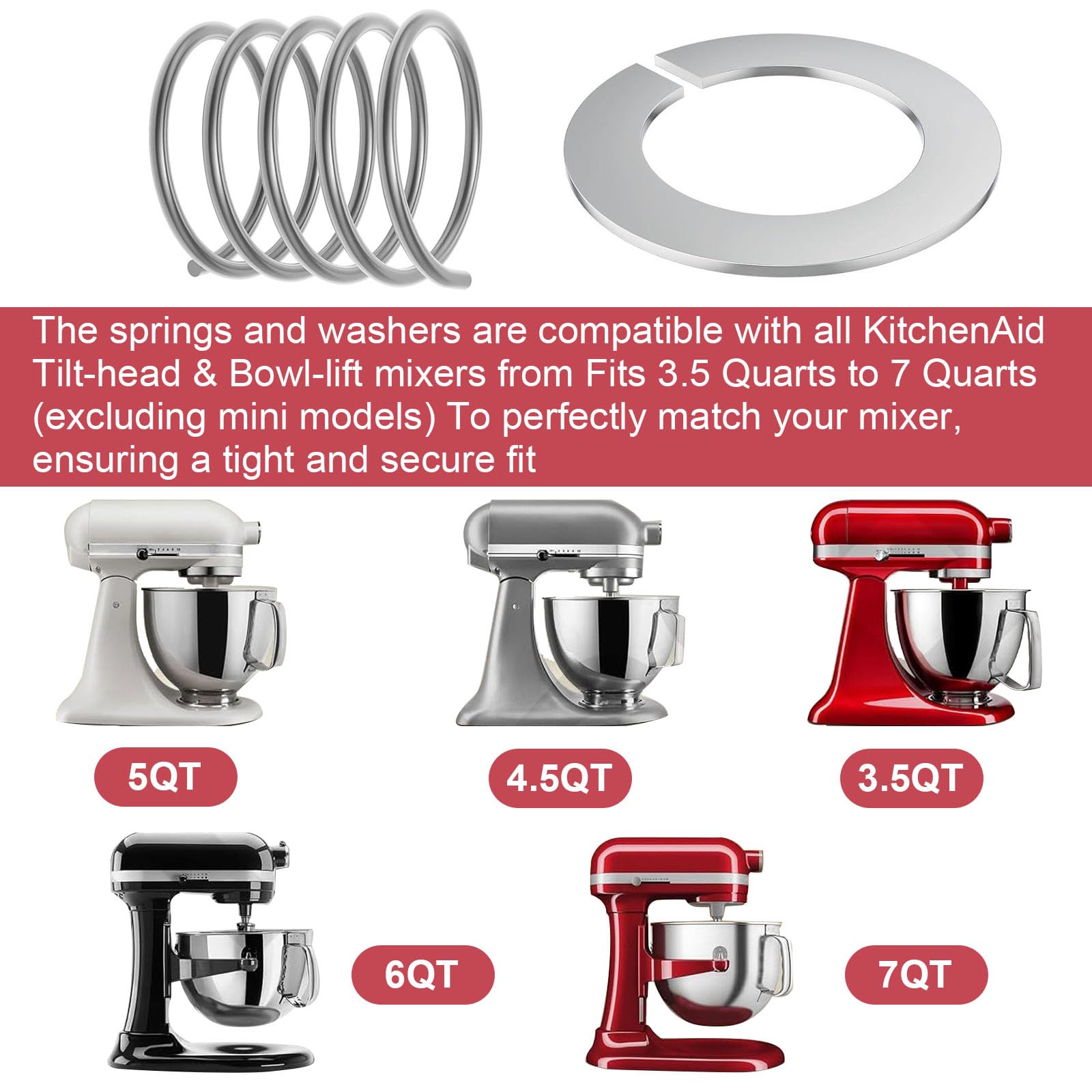 4 sztuki sprężyn i podkładki ze stali nierdzewnej do miksera stojącego Kitchen Aid, akcesoria zamienne, kompatybilne z mikserem stojącym Kitchen Aid 3,5/4/5/6/7/8 Quar